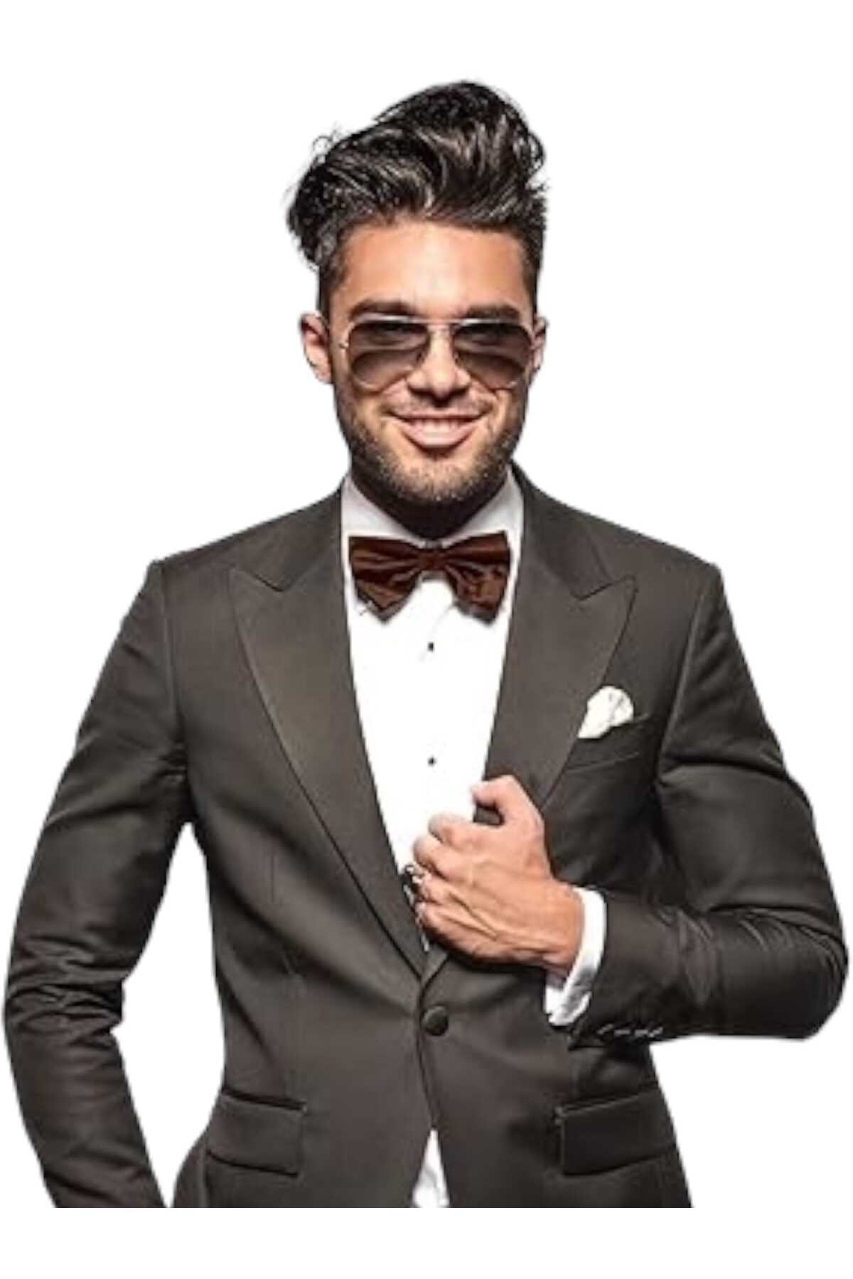 Trenderrs Erkek Düz Renk Saten Papyon görsel 4