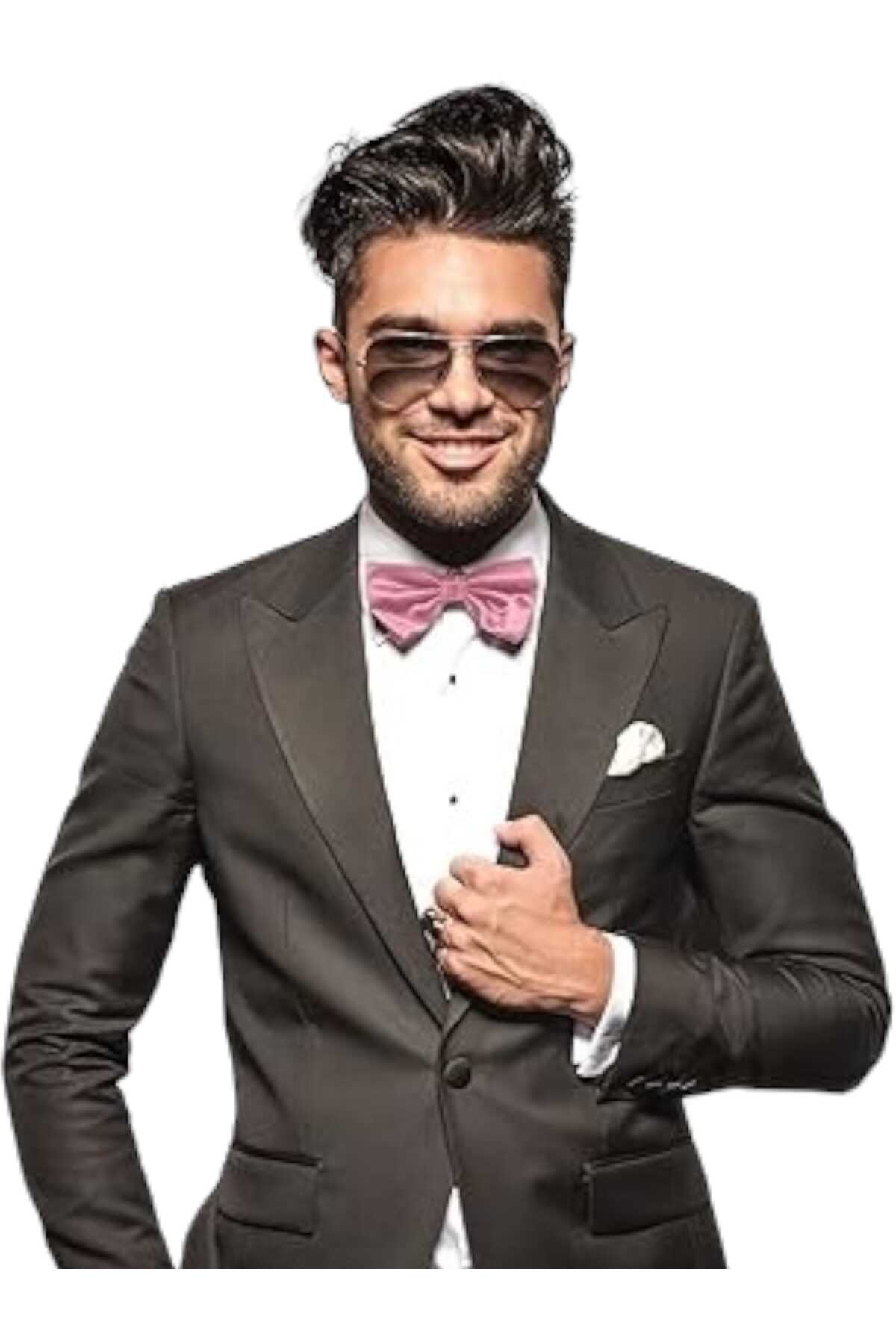 Trenderrs Erkek Düz Renk Saten Papyon görsel 7