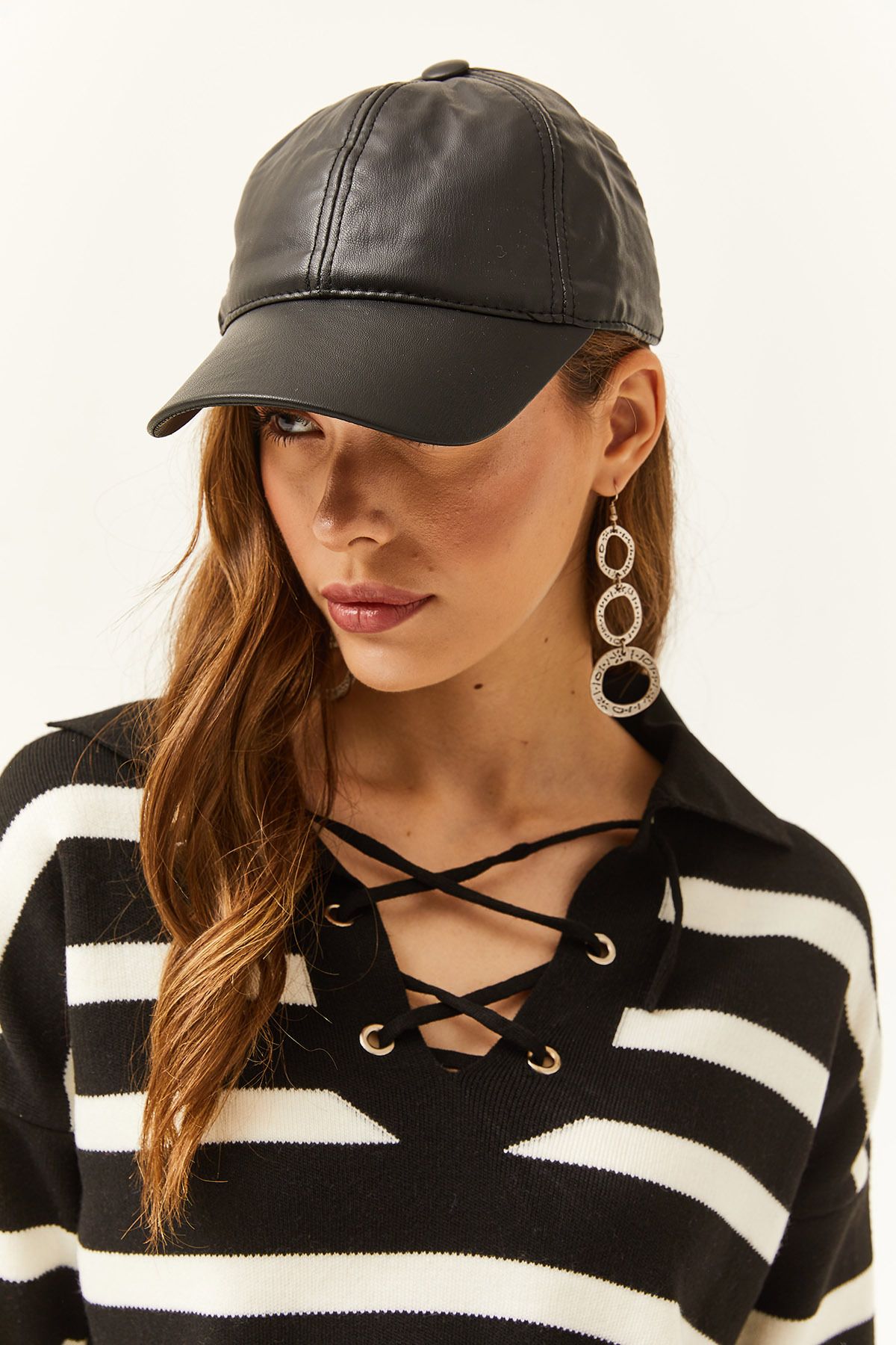 Black pleather shop hat