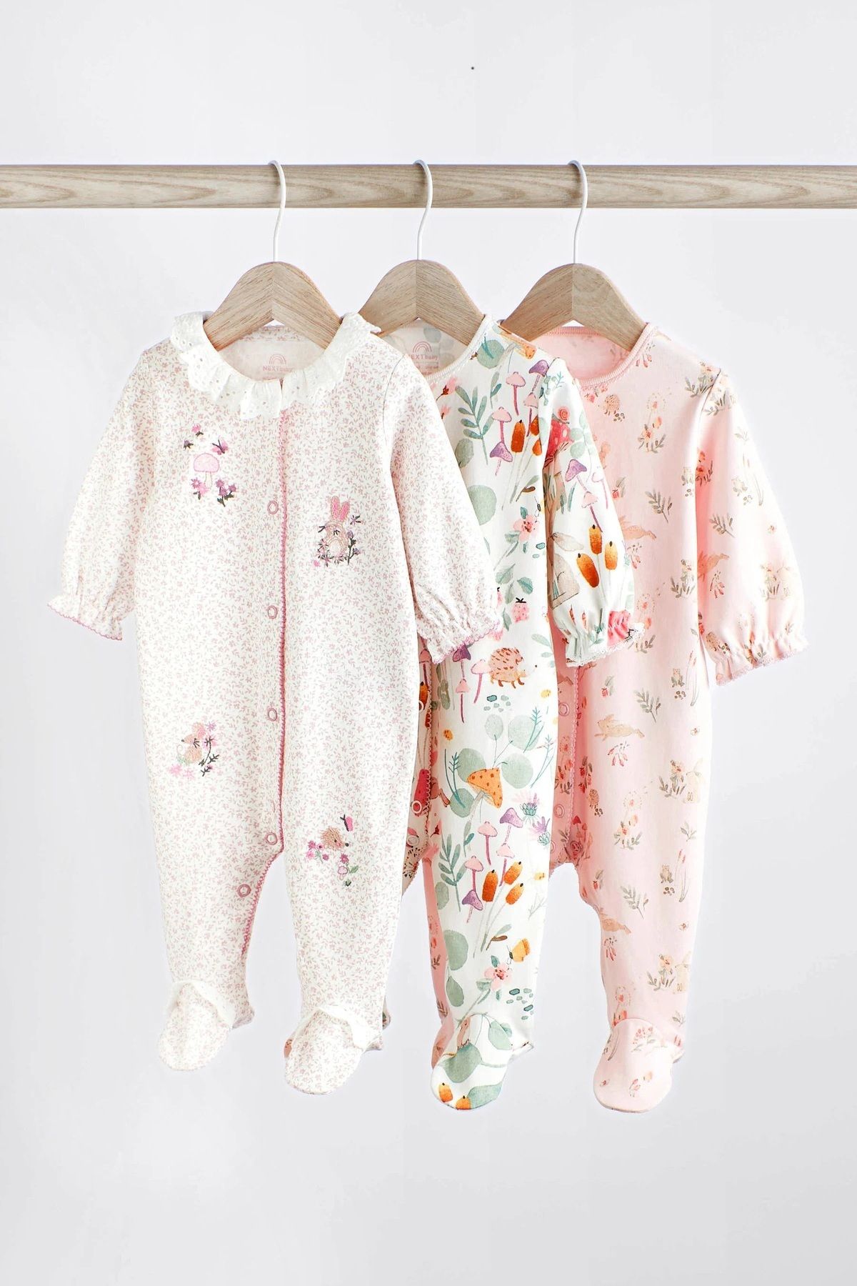 Next Baby Set of 3 100% Organic Cotton Overalls with Embroidery Detail