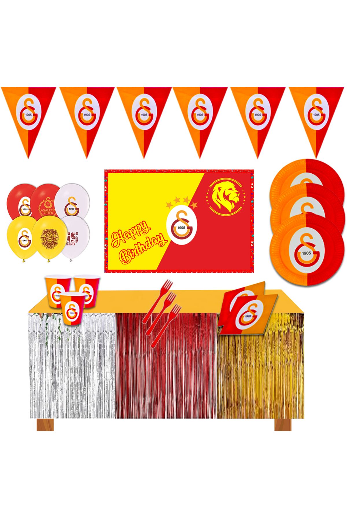 Afişli Galatasaray Doğum Günü Parti Malzemeleri Süsleri Seti 8 Kişilik