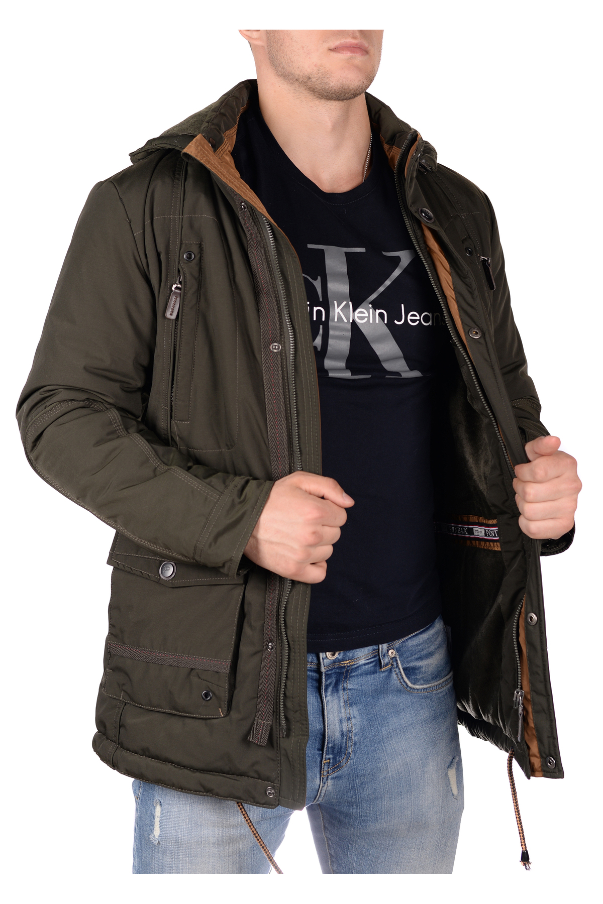 کاپشن مردانه خاکی Pointback | 23K5614 اورجینال - تصویر 3