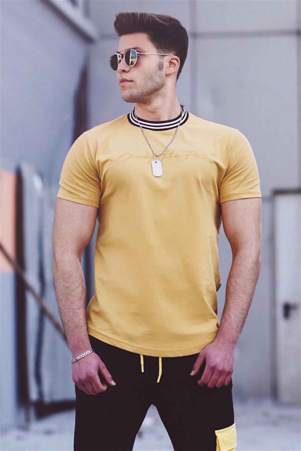 Madmext تی شرت مردانه چاپ زرد دوزی 4486