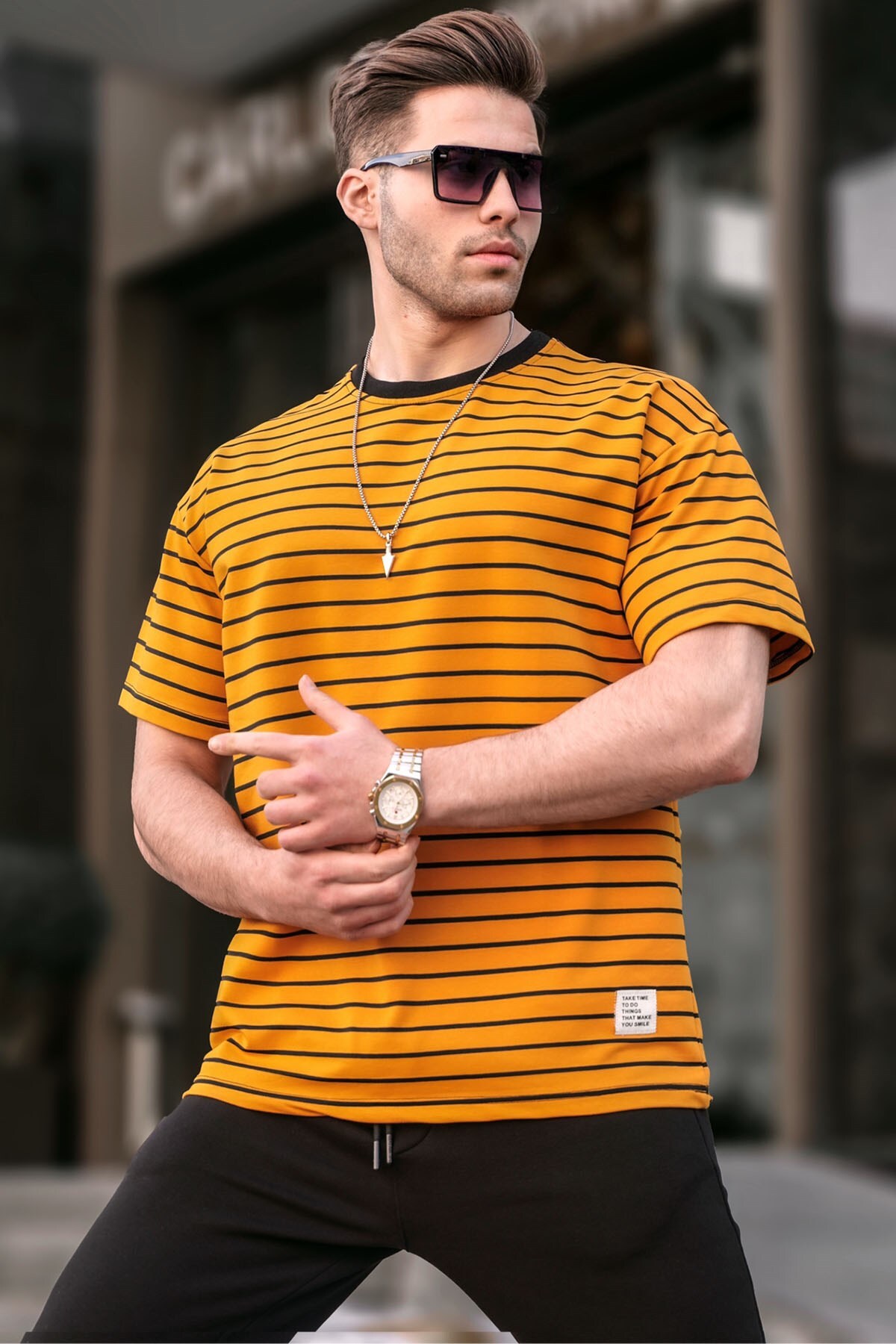 Madmext تی شرت پایه راه یقه زرد مردانه 6064