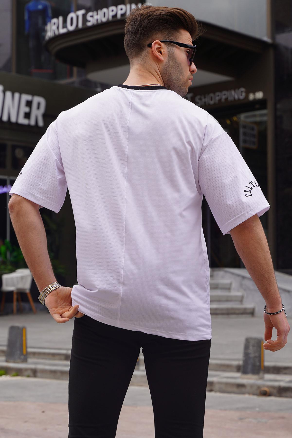 Madmext تی شرت مردانه اور سایز چاپ سفید 6130