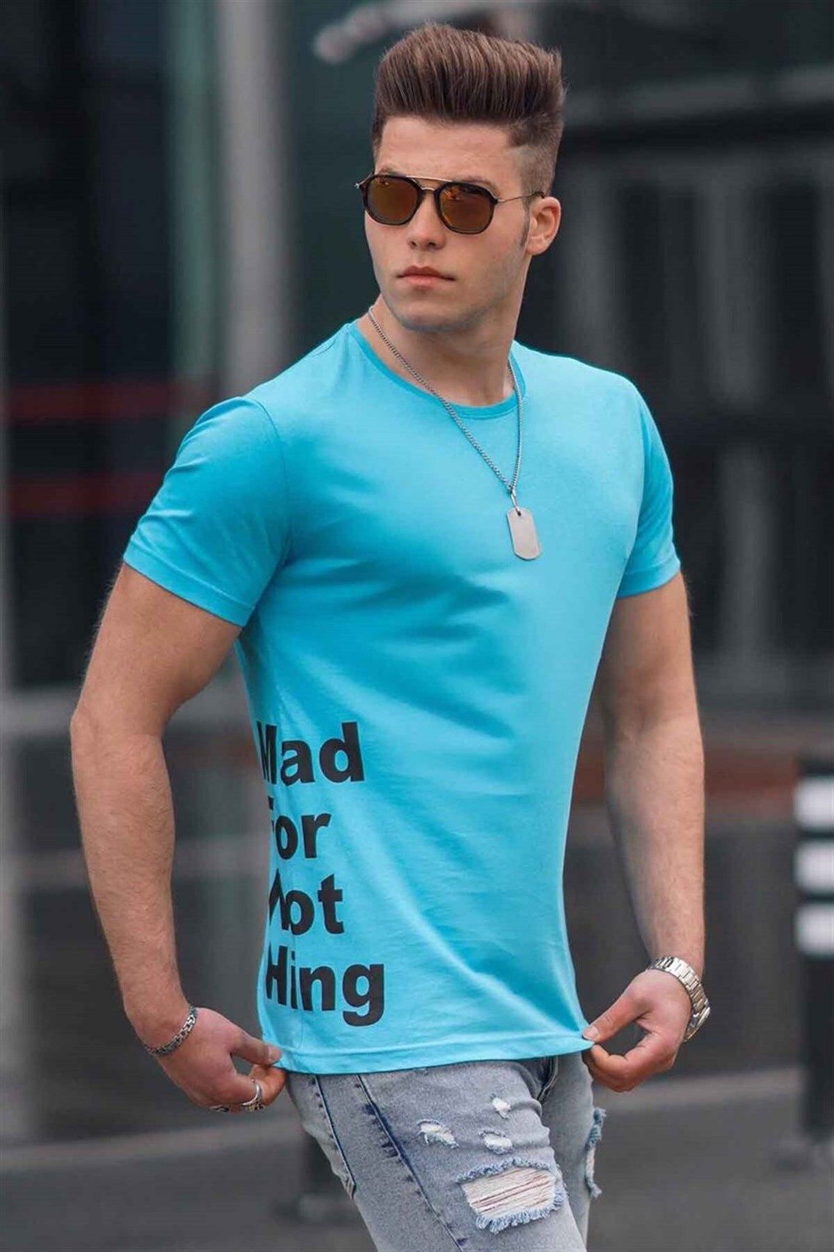Madmext تی شرت مردانه چاپ آبی 4553
