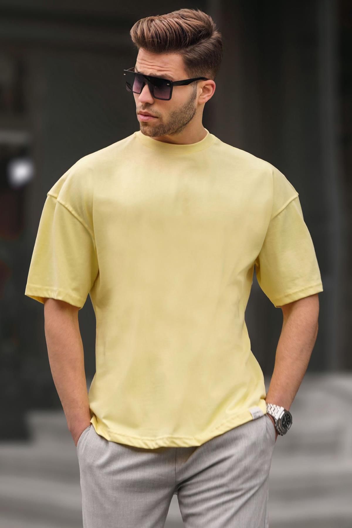 Madmext تی شرت مردانه اورسایز فیت پایه 6066