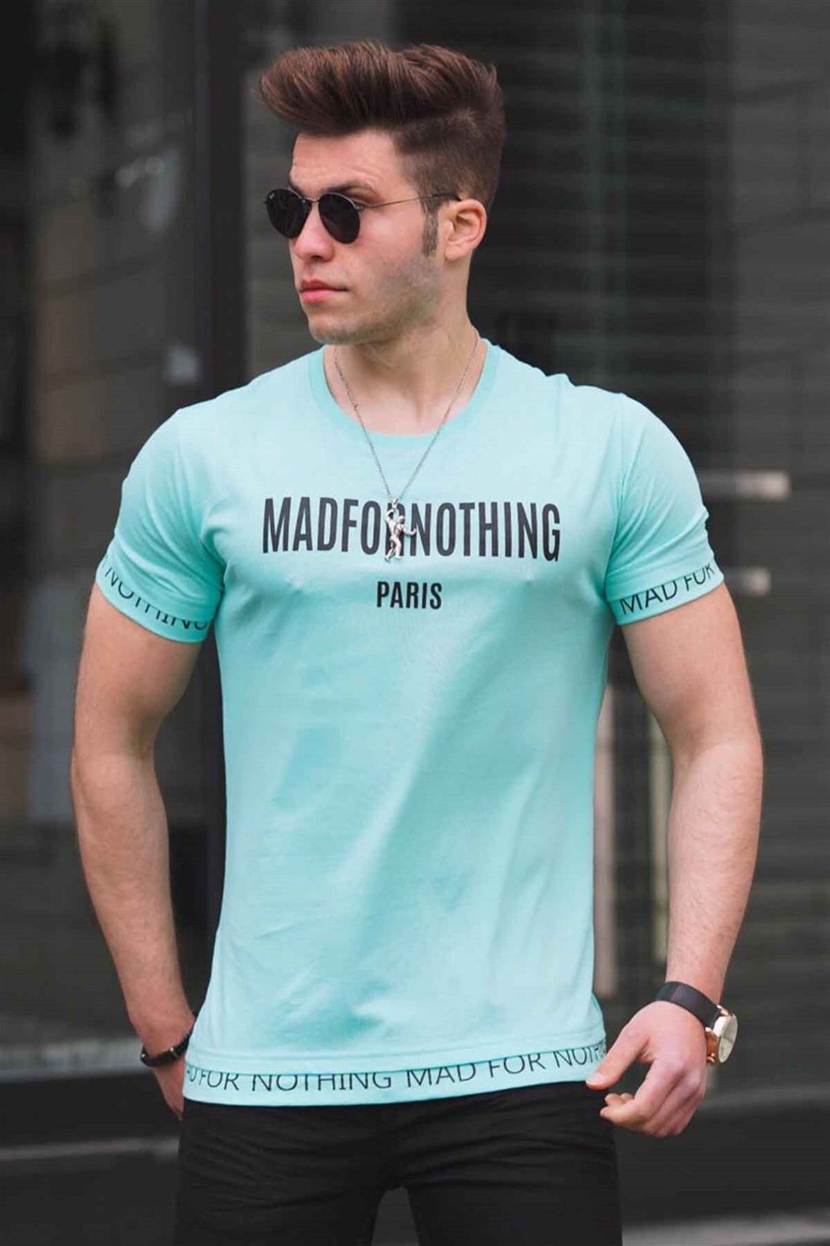 Madmext تی شرت مردانه فیروزه ای چاپ شده 4588