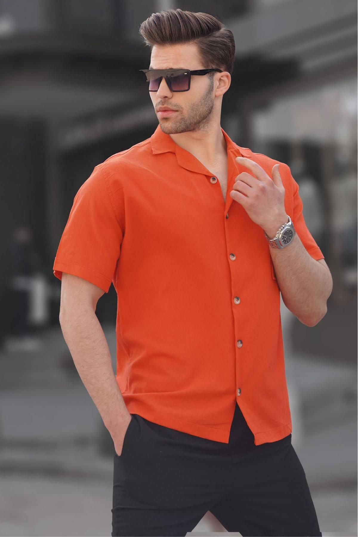 Madmext Orange Basic Short Sleeve Men s Shirt 5598 Trendyol