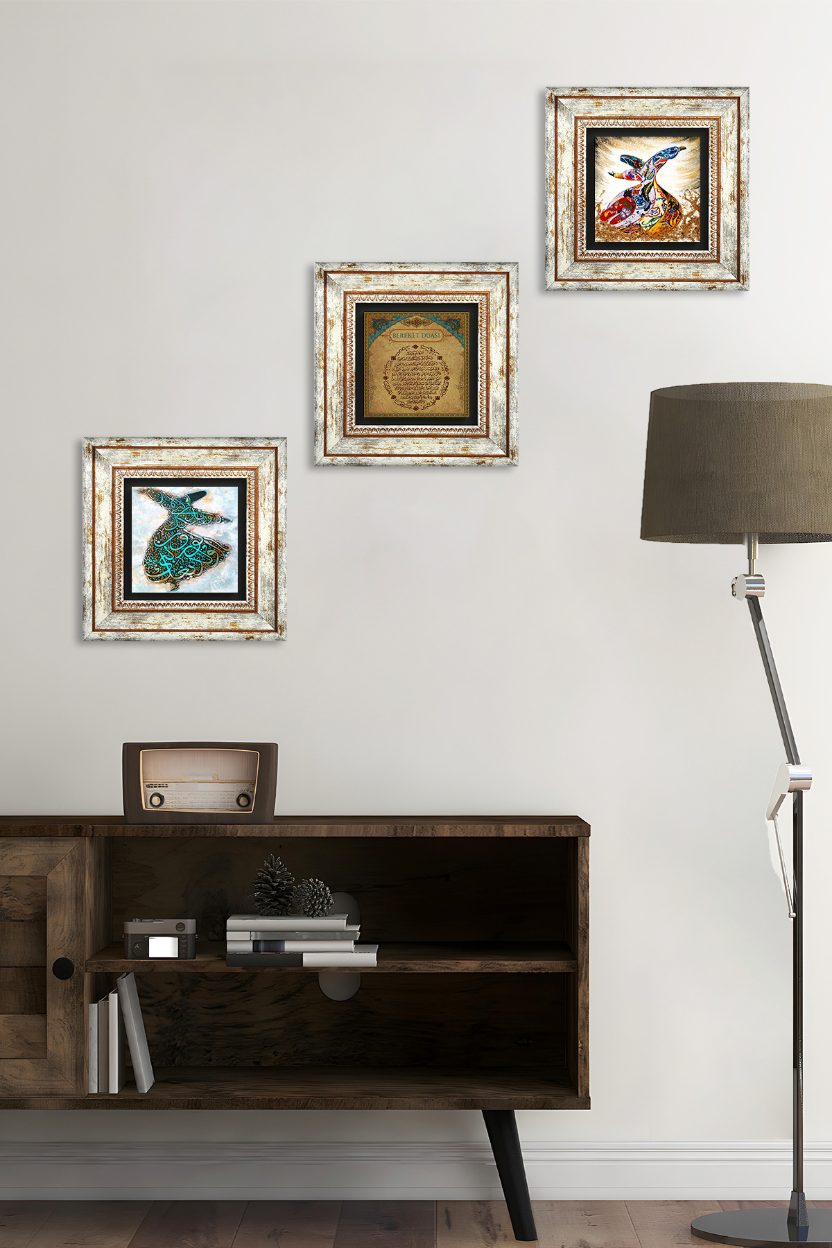 Pinecone Rugăciunea De Abundență, Pictură Pe Perete Cu Piatră De Fum Decor De Perete Înrămat Set De Pictură 3 Piese Artă De Perete Tk3-232 - 20 cm