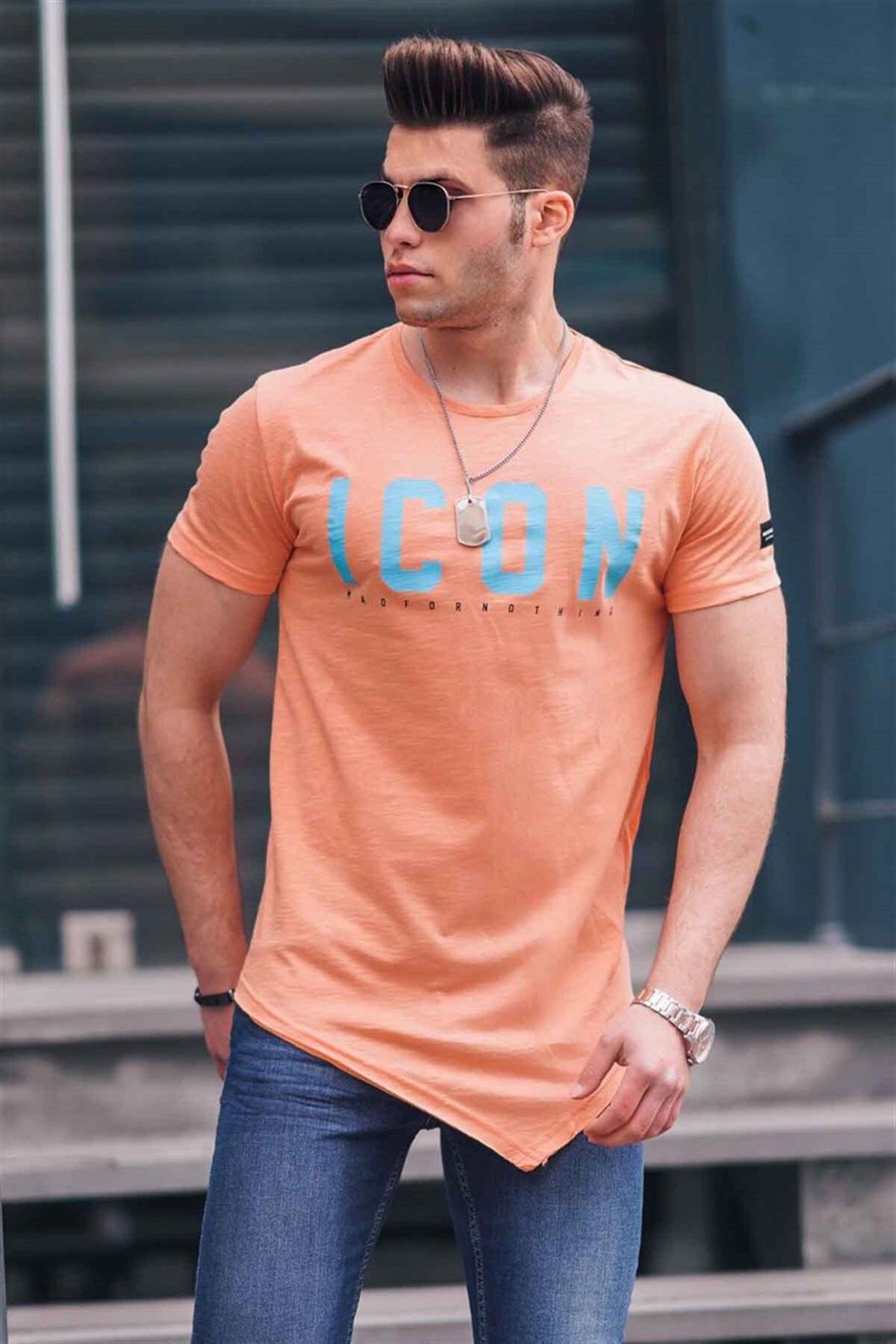 Madmext تی شرت مردانه نارنجی برش متقارن 4582