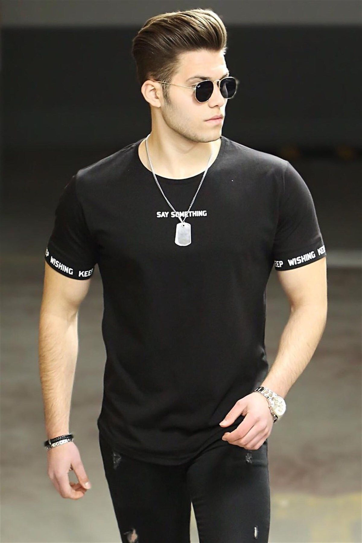 Madmext-Schwarzes Herren-T-Shirt 4461 2