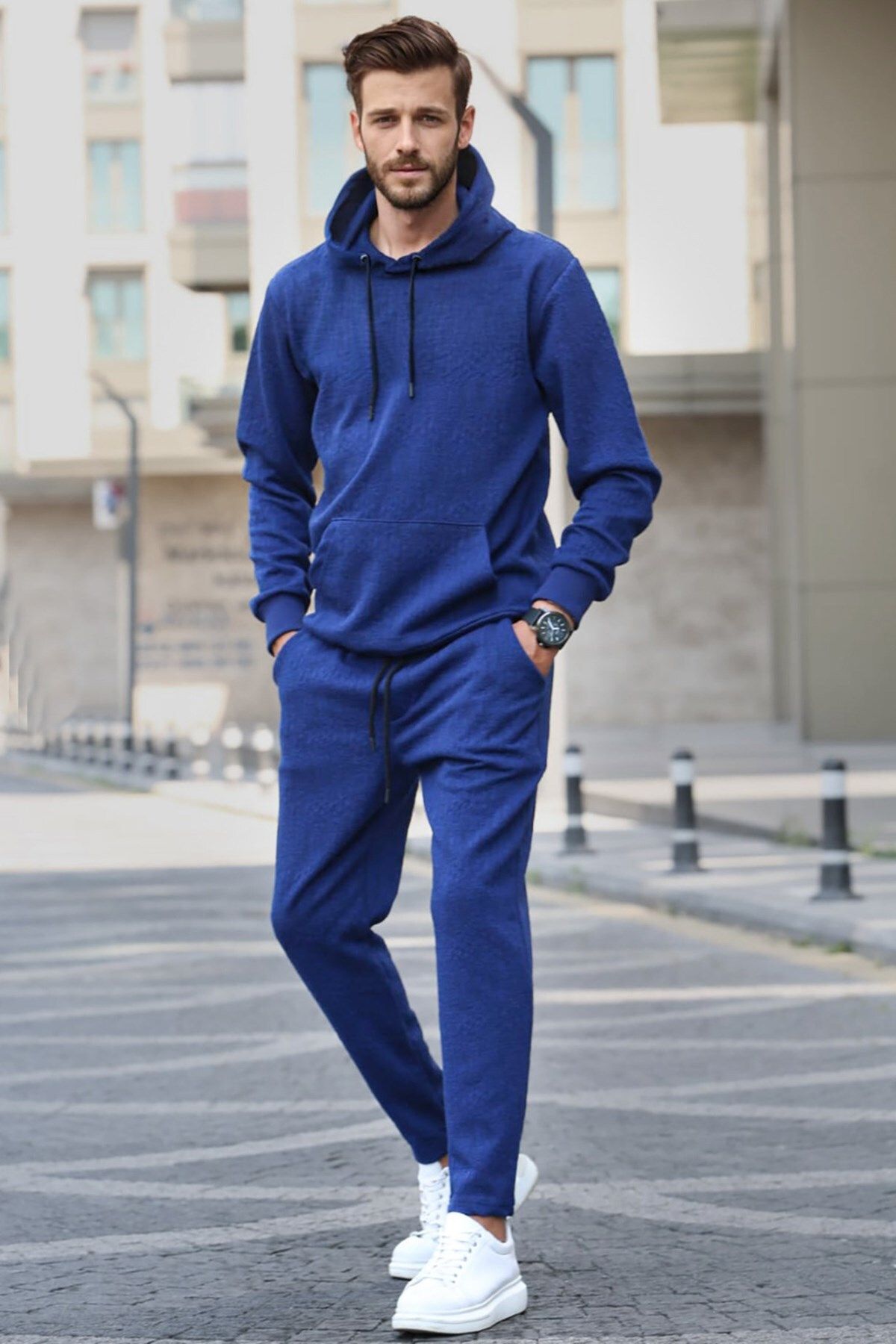 Madmext Navy Blue Hooded Basic Tracksuit Set 5903 Trendyol
