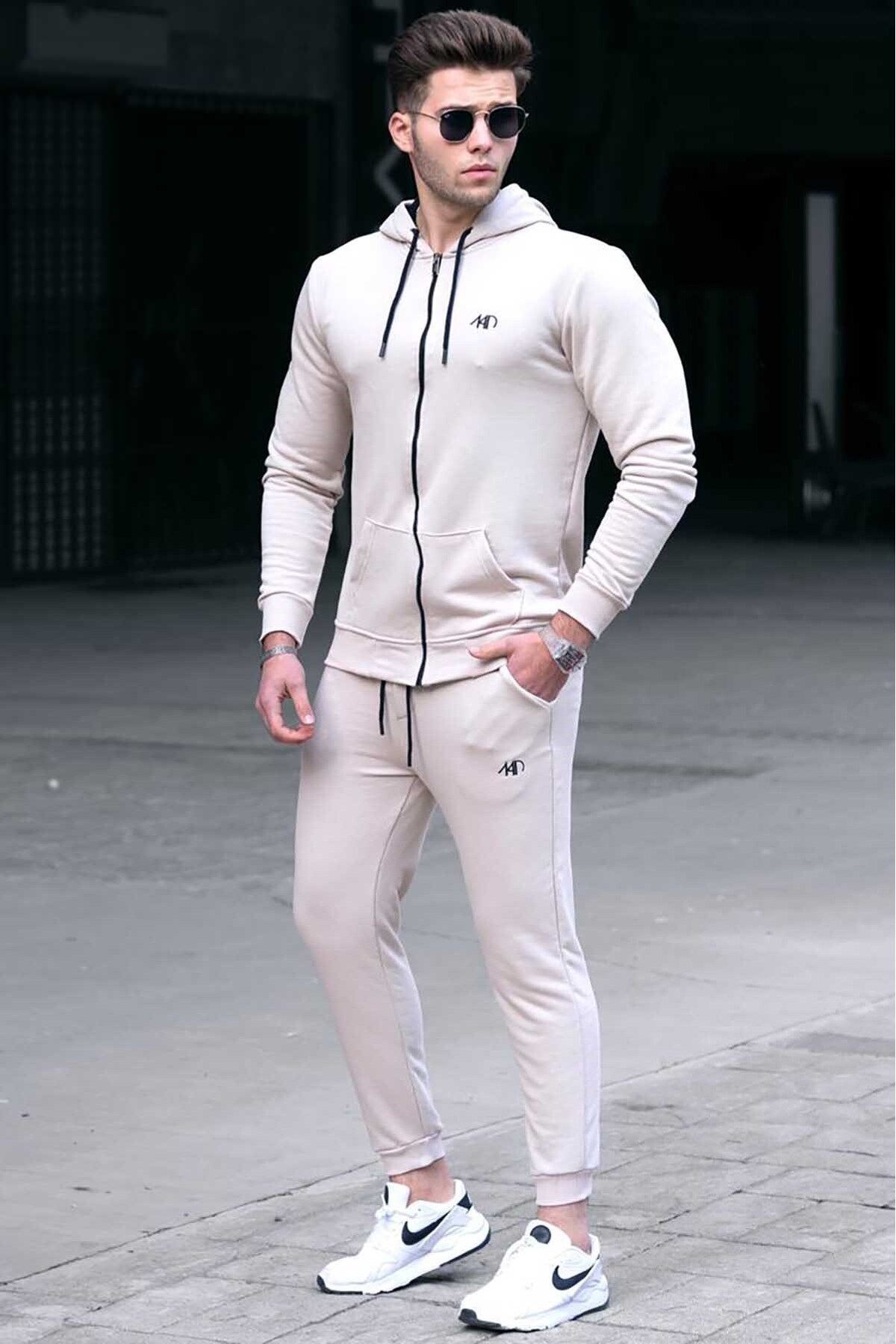 ست گرمکن مدل اسلیم فیت کلاه دار زیپدار طرح چاپی کاپوت دار جیب دار مردانه مدمکست Madmext (برند ترکیه)