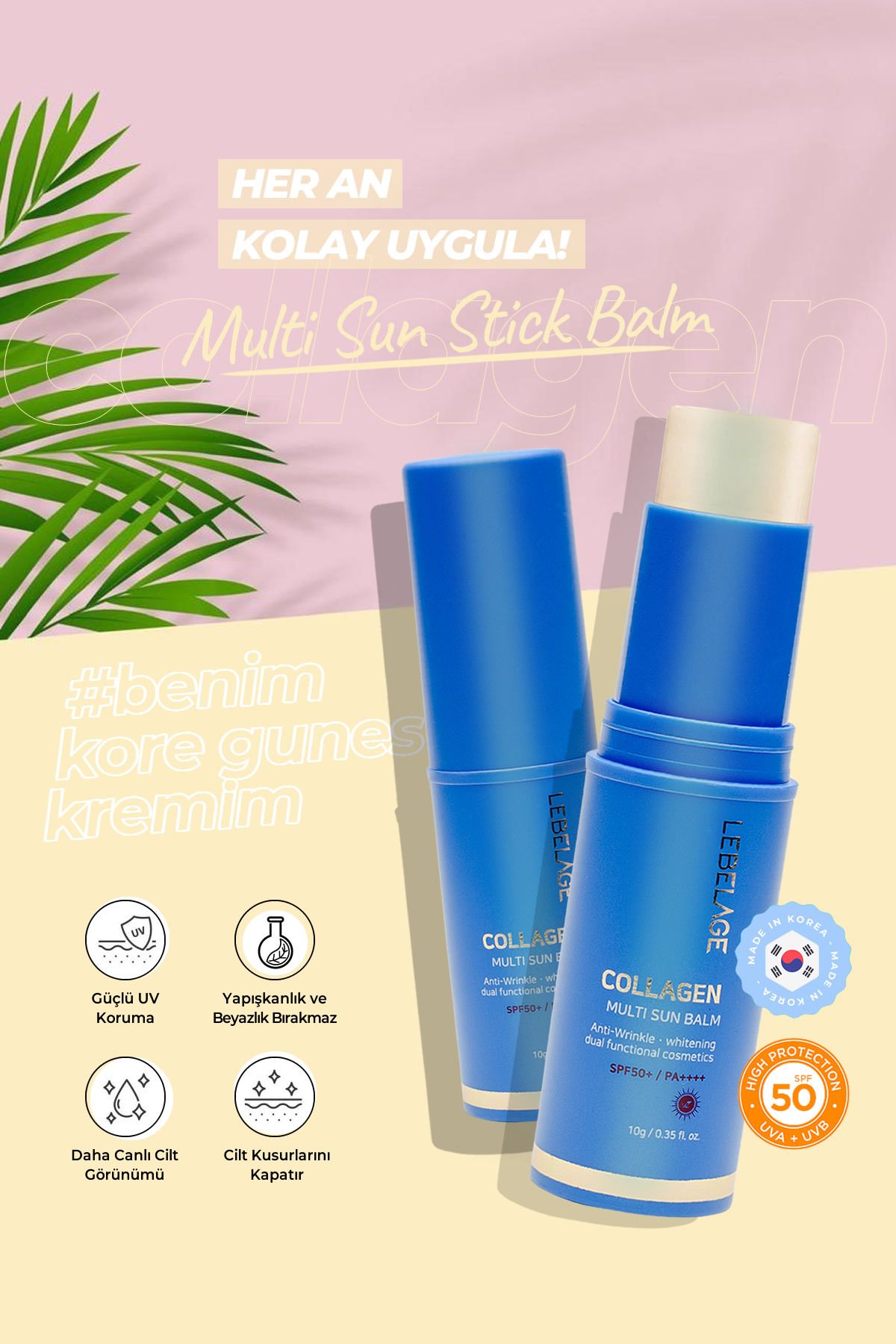 LEBELAGE-Collagen Sunscreen Sun Balm - Anti-Wrinkle Stick for Dry Skin, SPF 50/PA 4