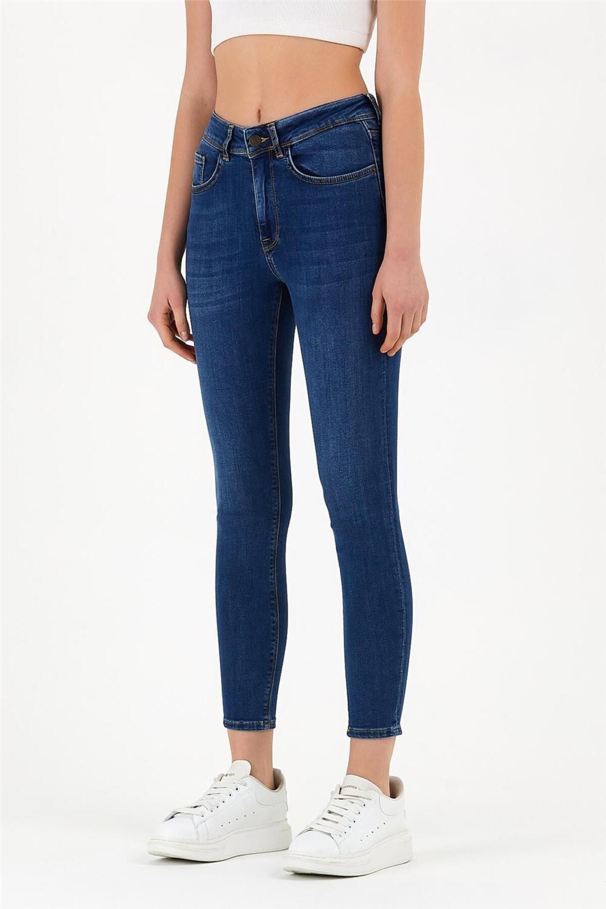 EXPLODE-- Dámske Slim Fit Jeans námornícka modrá 4