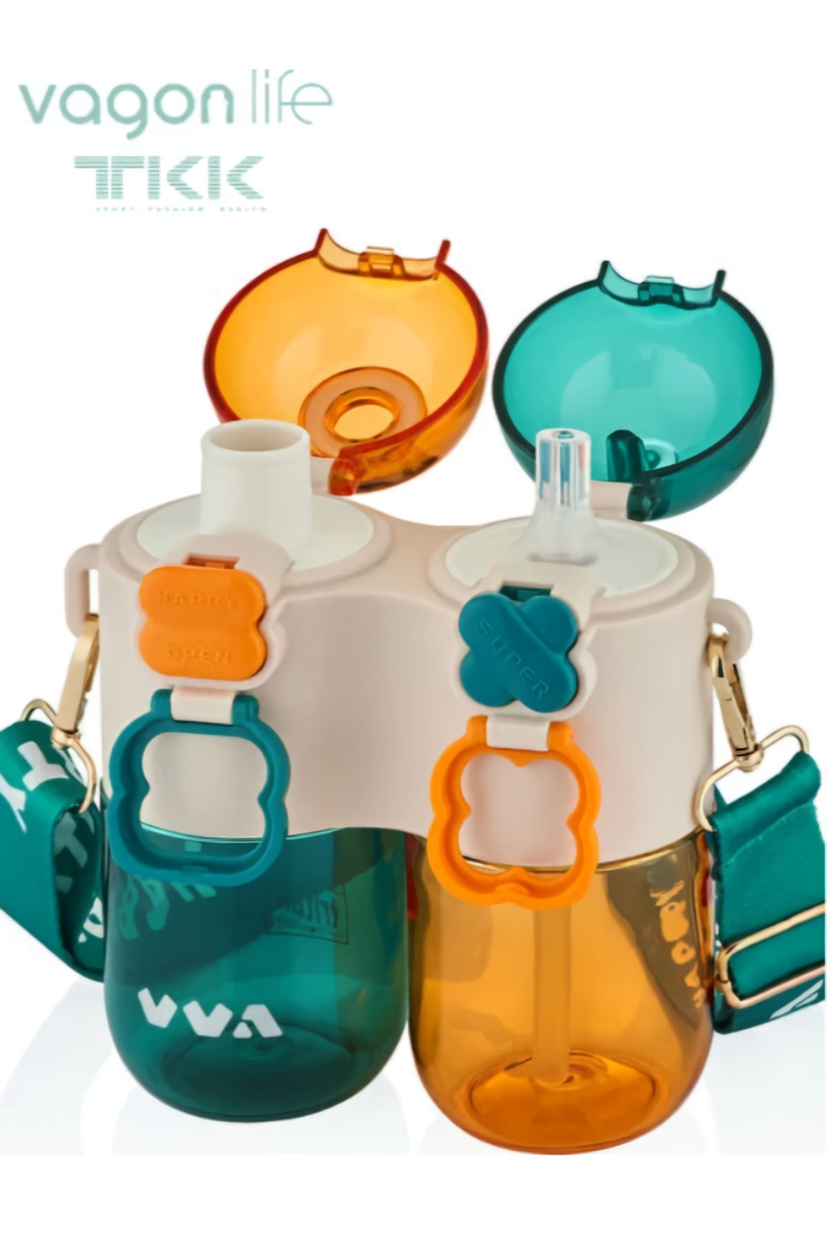 Vagonlife-Tkk Unseparable Single Body Double Chamber 2X400 800ml With Straw/Comfortable Drink Tritan Flask 1