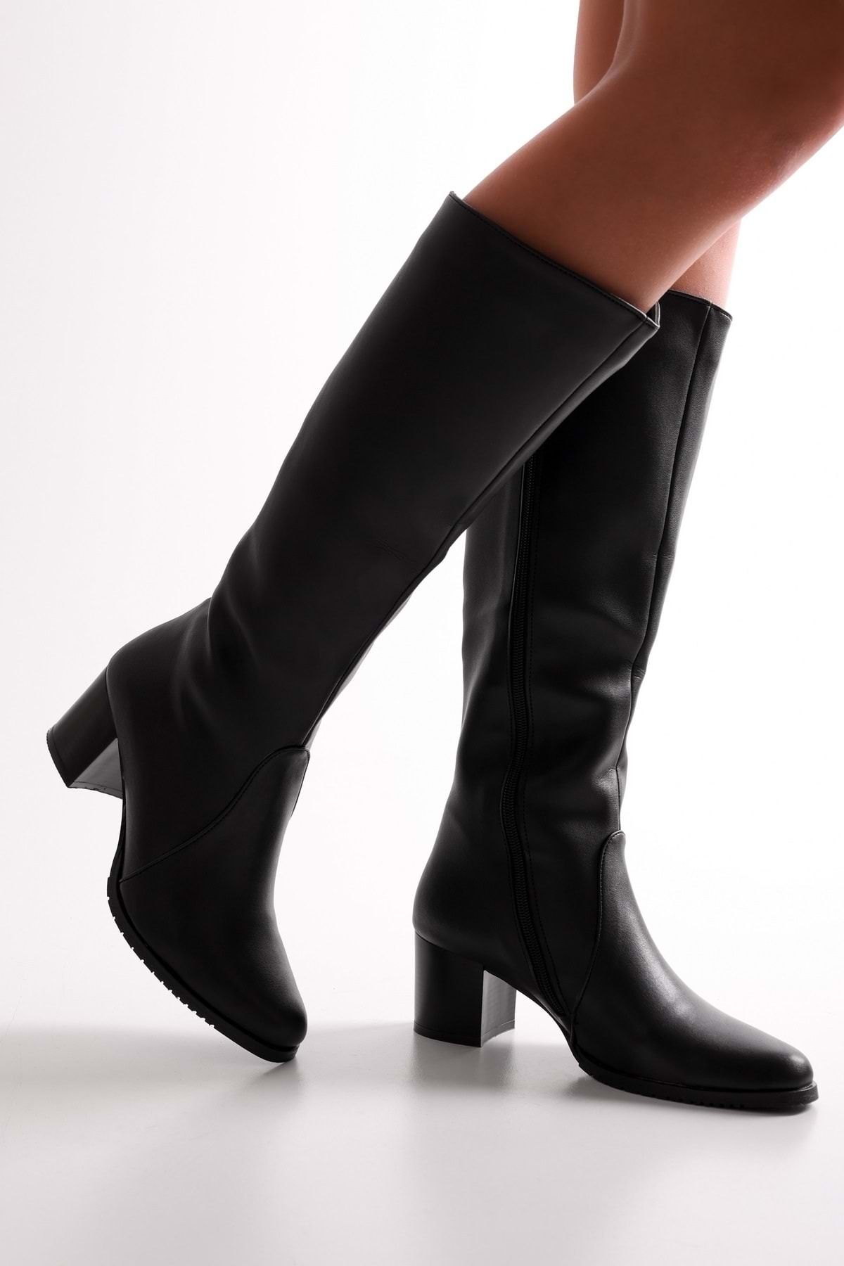 Shoeberry Damskie Anna Black Skin Botki Na Obcasie Black Skin Kobieta - 38