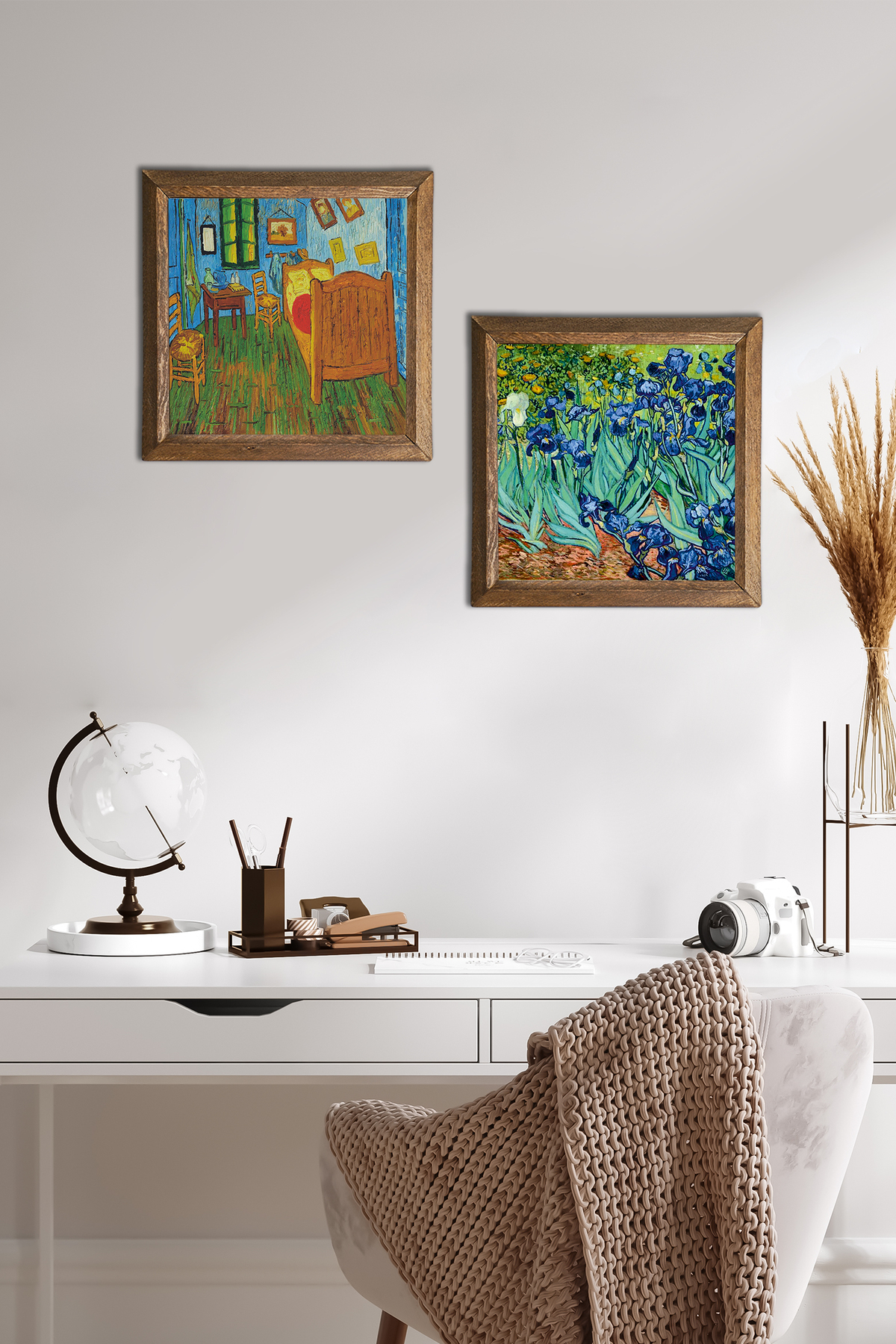 Bedroom in Van Gogh Arles, Irises Stone Wall Table Wooden Framed Wall Decor - W2-387-
