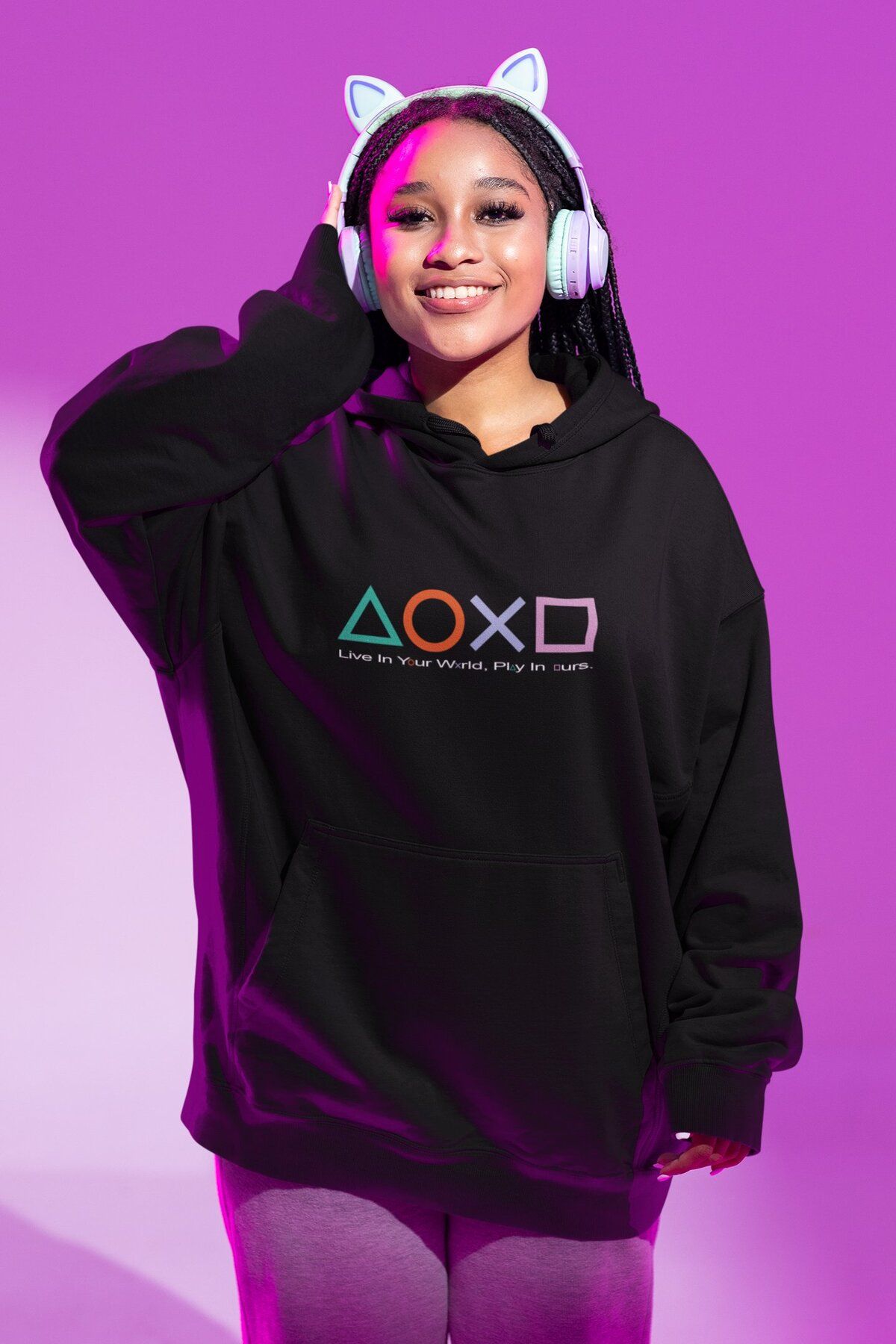 Fuddy Moda Game Sticker Icons Printed Hooded Sweatshirt Unisex