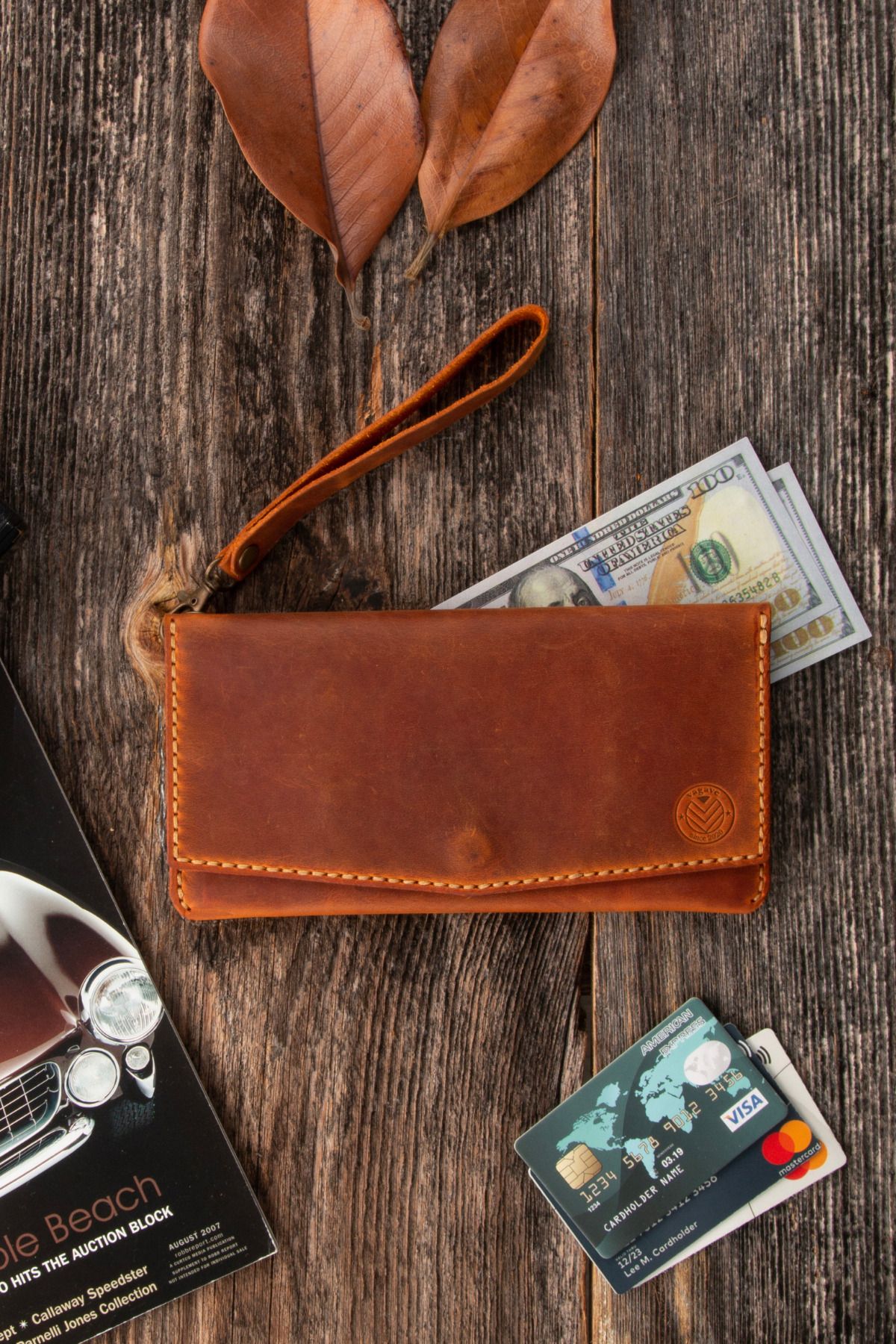 vagave Hand Strap Bag Leather Wallet with Phone Card Cash and