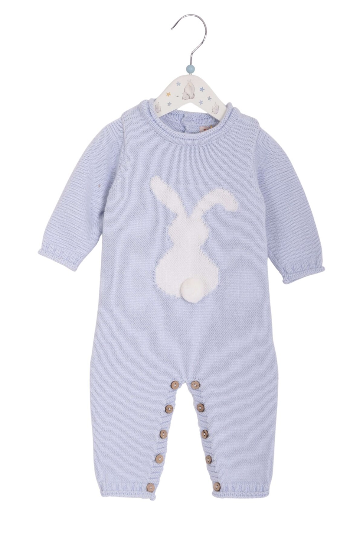 Minora Kız/Erkek Bebek Kışlık Triko, Yumuşak Örgü,Ponponlu Tavşan Tulum Bebe MAVİ fotoğrafı 3 (önizleme)