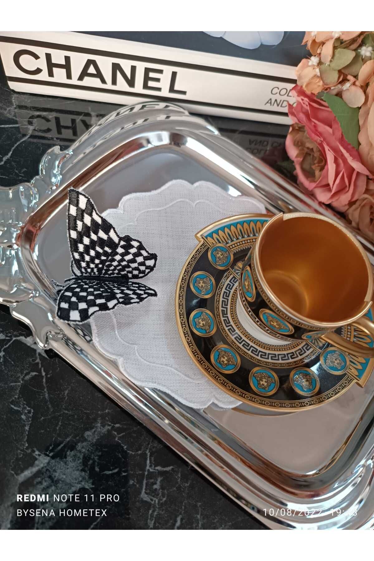 kelebek detaylı siyah kokteyl peçetesi ve sunum peçetesi 1 adet