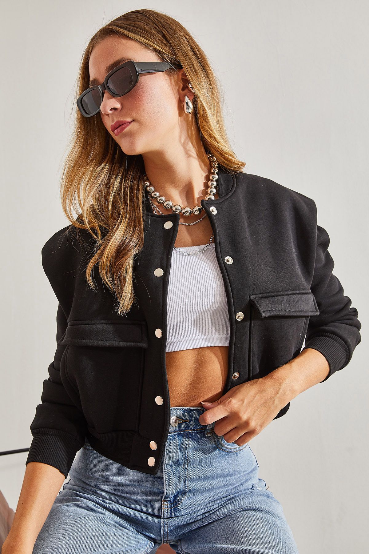 Bianco Lucci Women s Three Thread Rose Gold Double Pocket Bomber