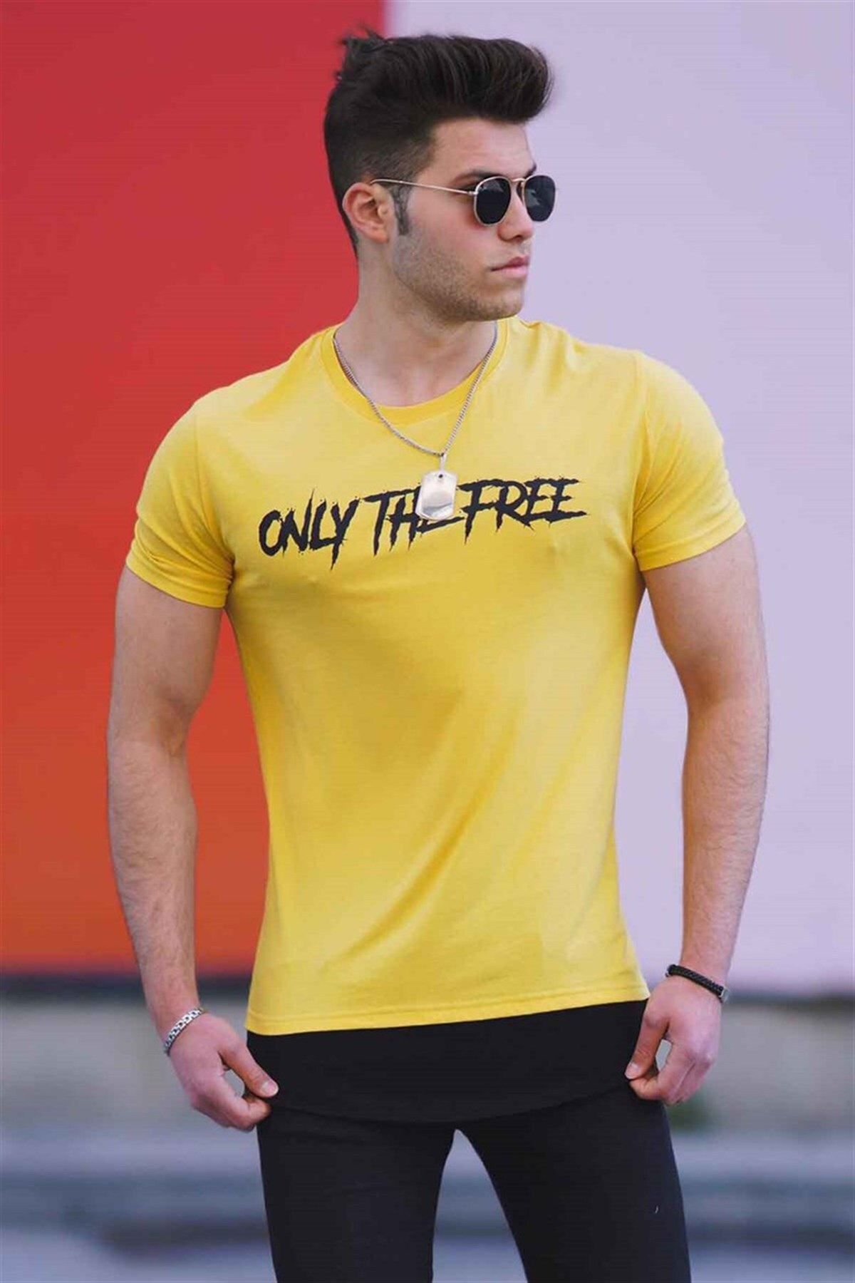 Madmext تی شرت مردانه چاپ زرد 4597