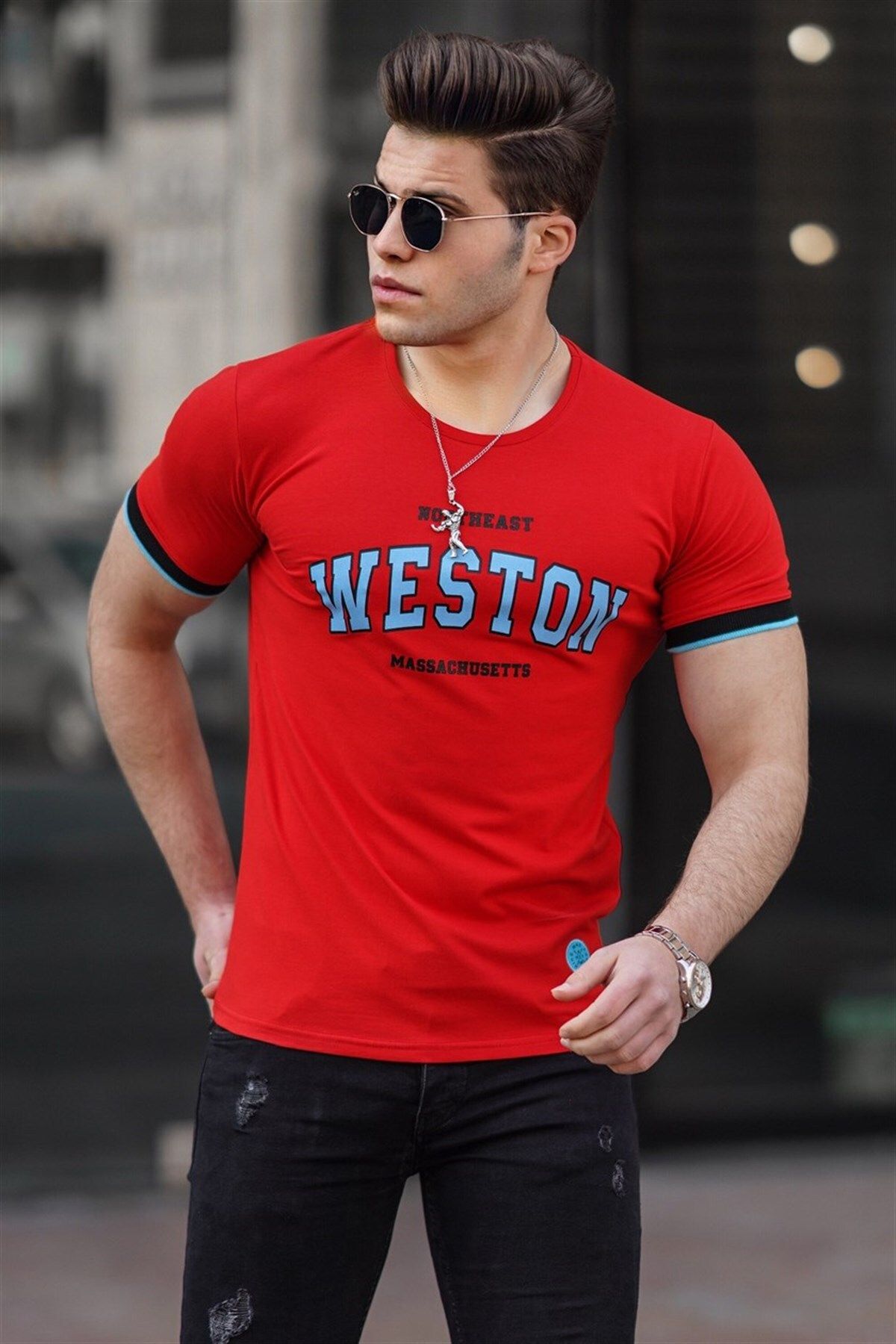 Madmext تی شرت مردانه قرمز چاپ شده 4593