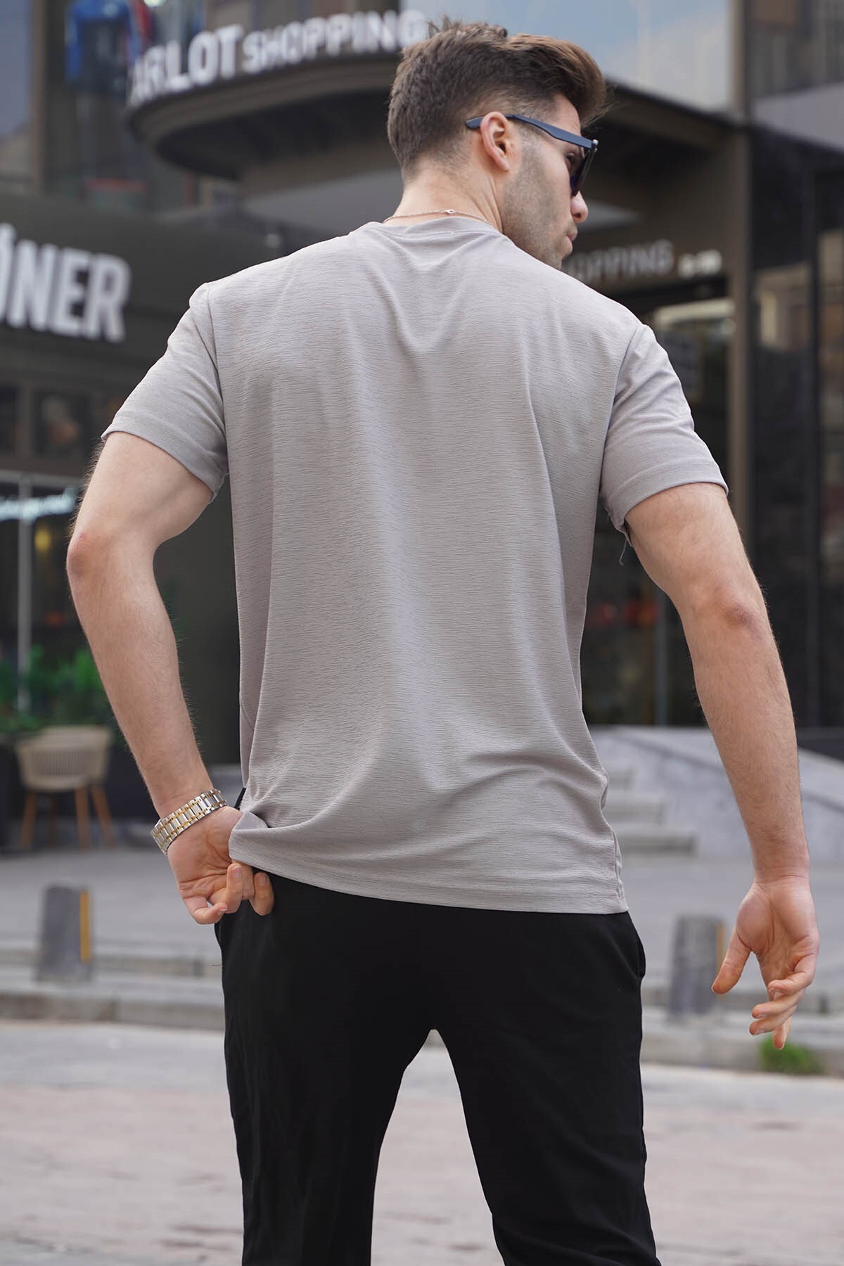 Madmext تی شرت مردانه 6069 Regular Fit Basic خاکستری رنگ شده