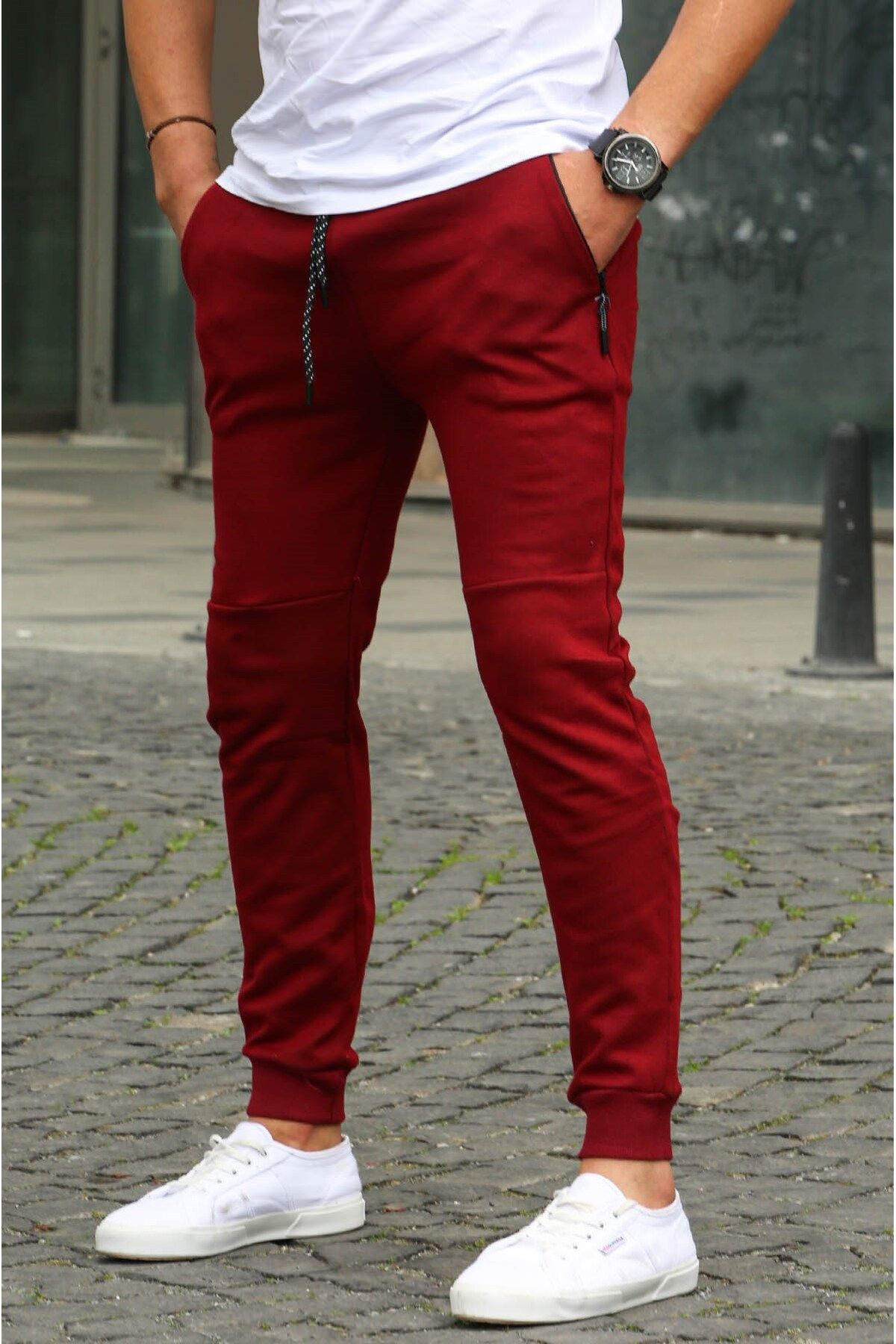 Bright store red joggers