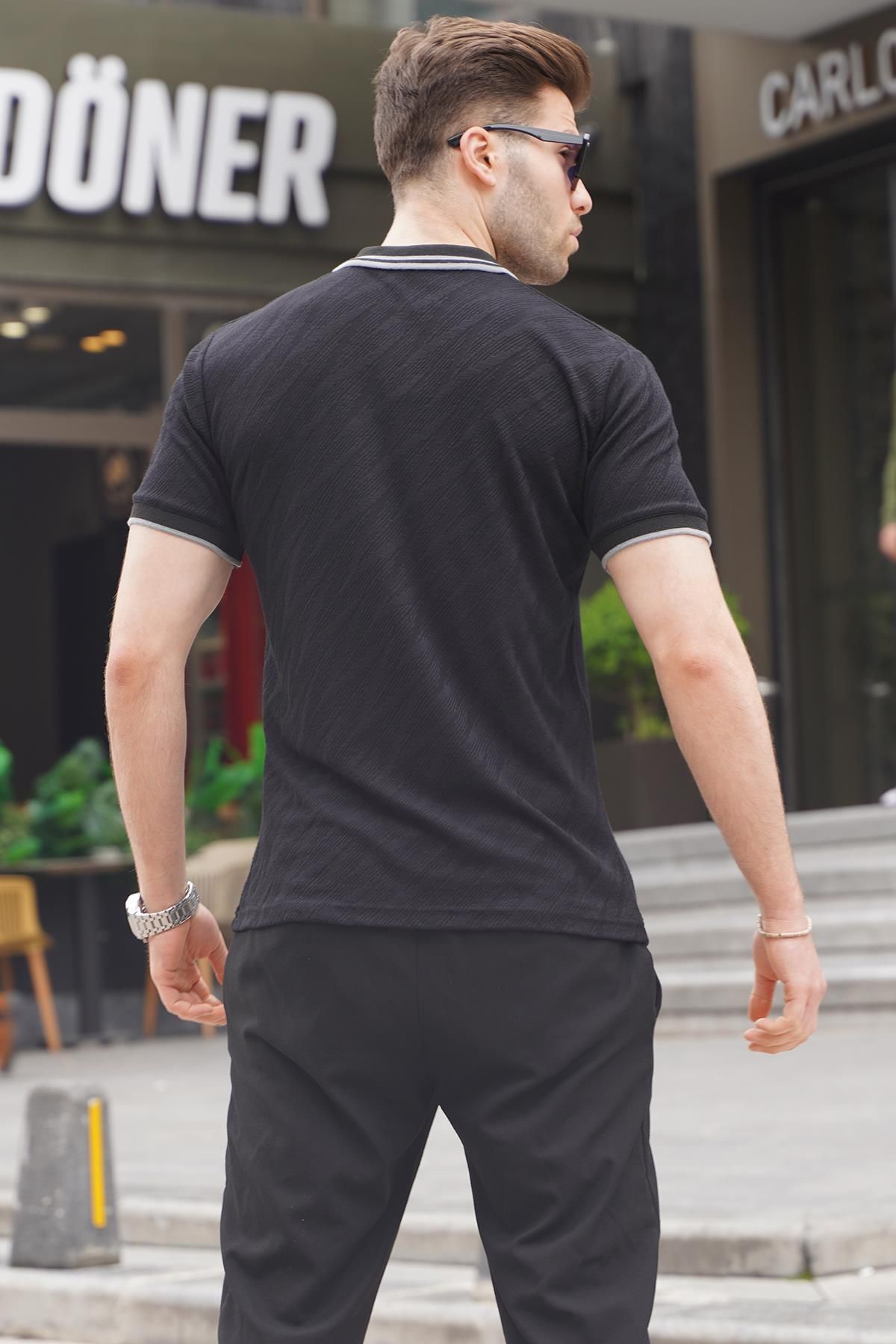 تی شرت مردانه یقه پولو مشکی 6110 Regular Fit Madmext