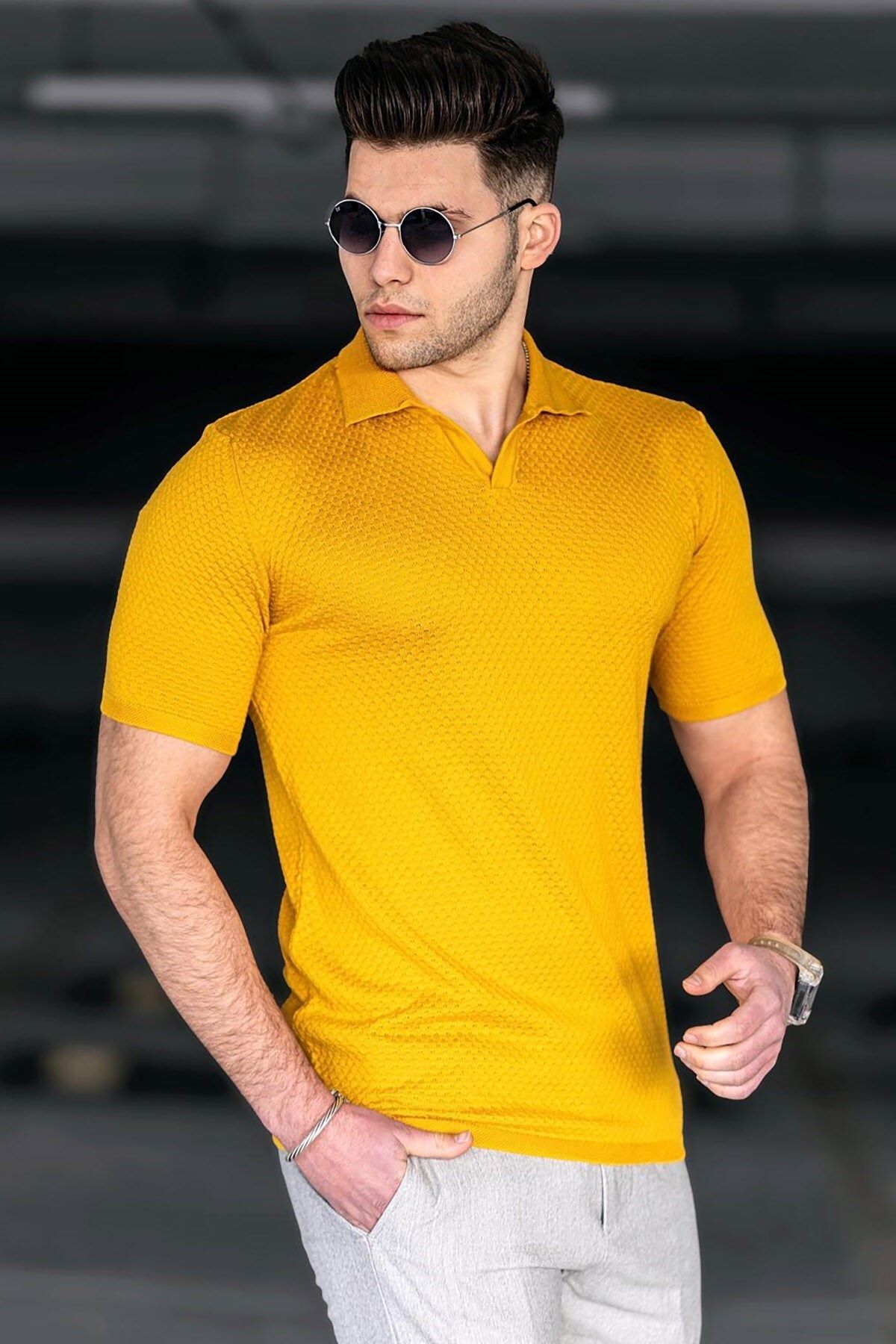 Mustard polo neck mens sale