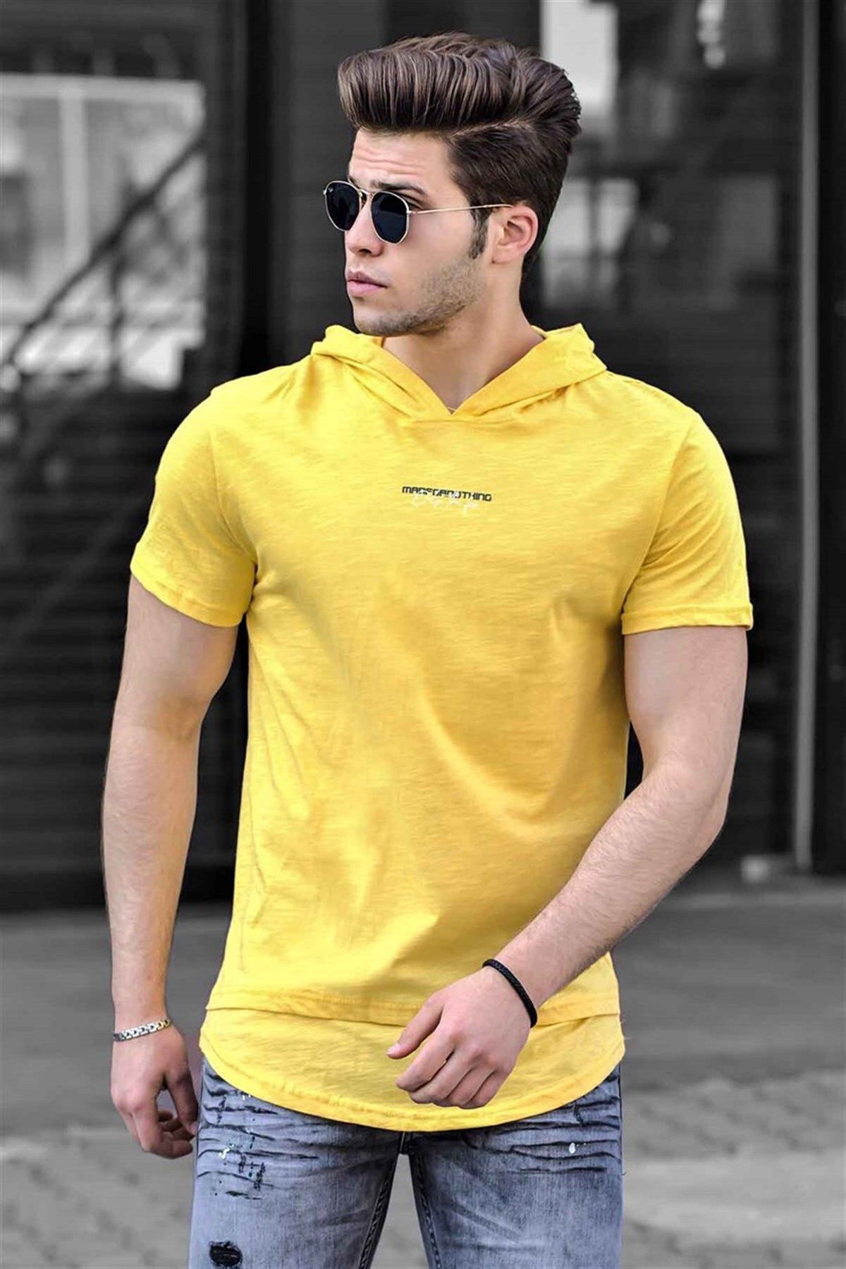 Madmext تی شرت کلاهدار مردانه زرد بیسیک 4460