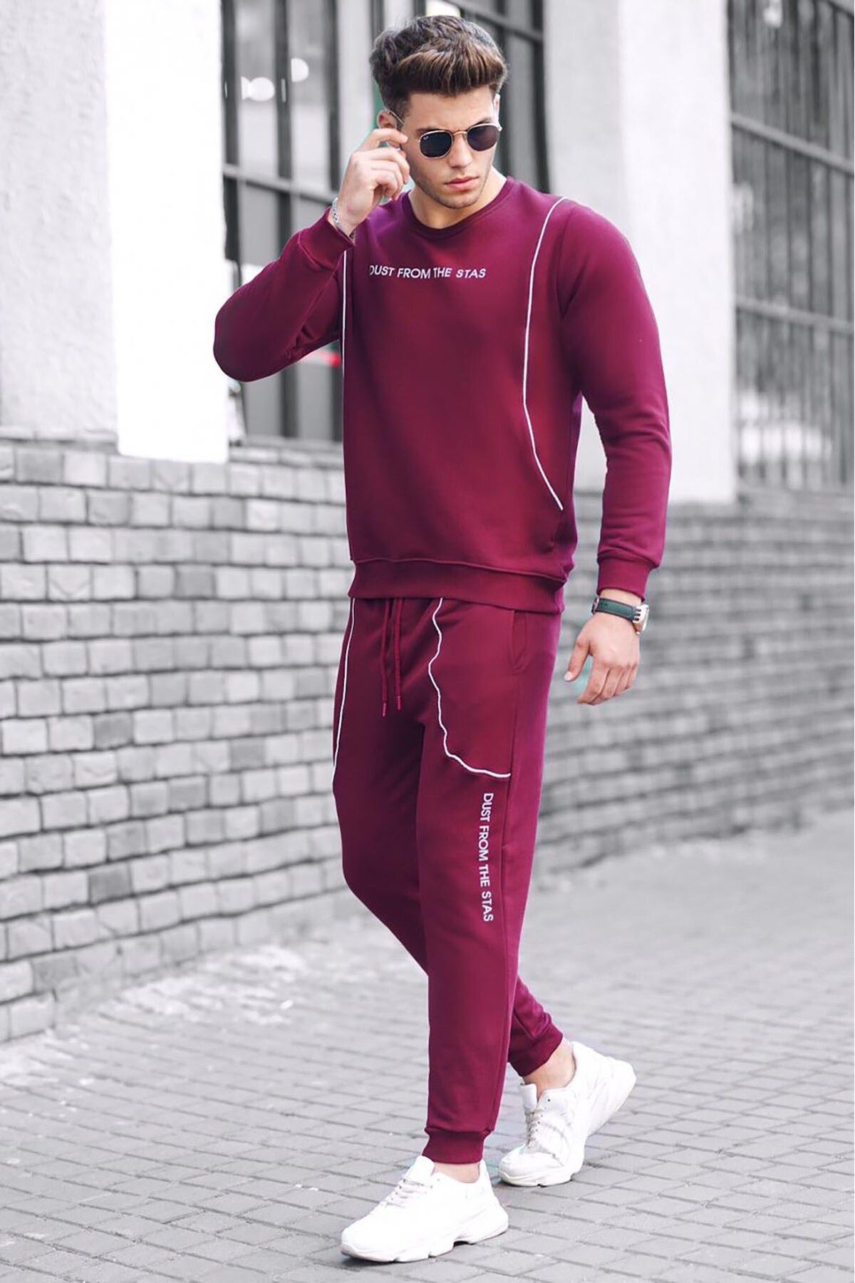 Madmext Sports Sweatsuit Set Burgundy Regular fit Trendyol