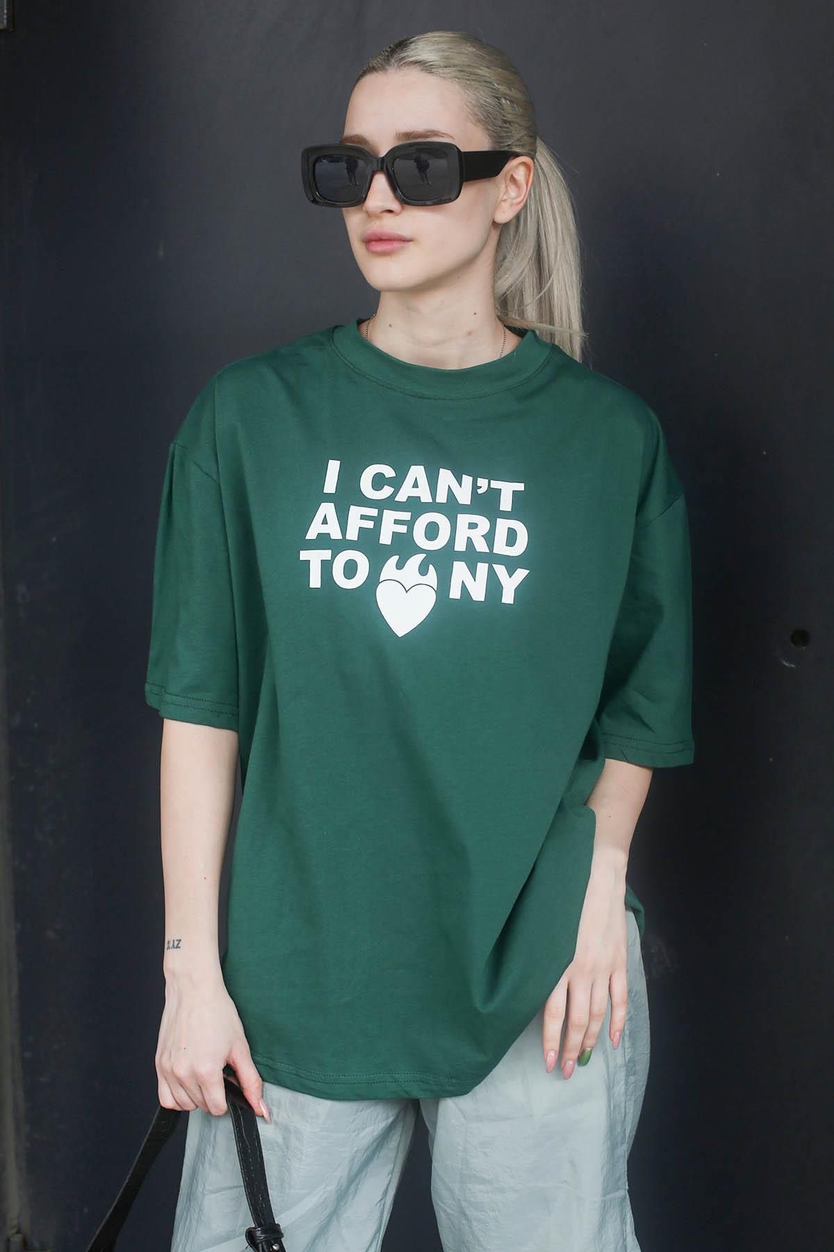 Madmext تی شرت زنانه یقه خدمه چاپ سبز تیره MG1653