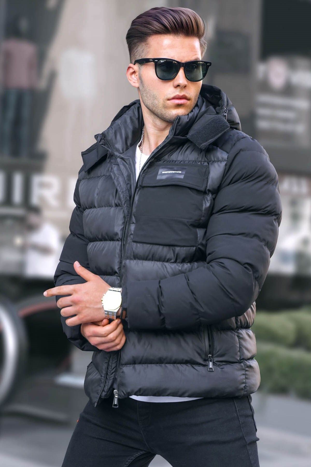 Dark blue shop puffer coat
