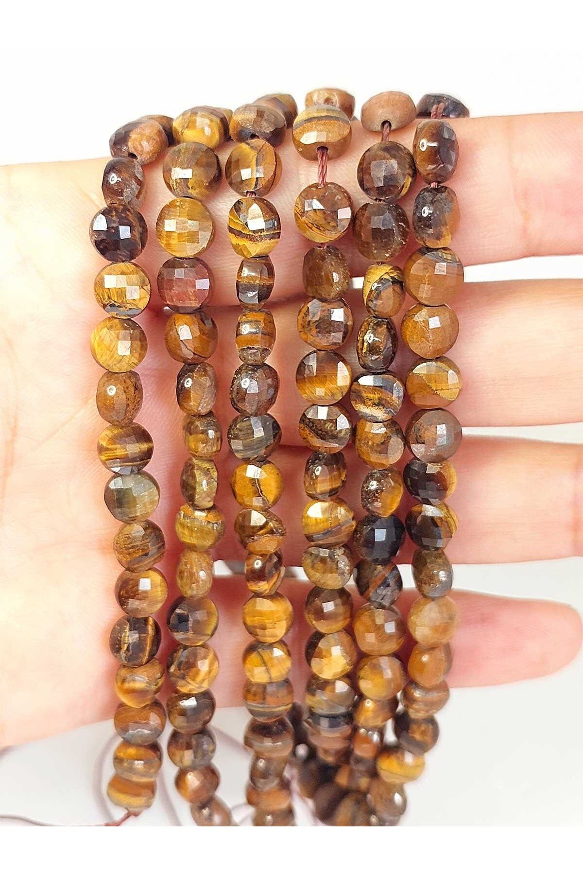 Yasamtohumu-YASSI Facet Cut Tiger Eye Stone Necklace - 6x4mm with Fixed Clip 9