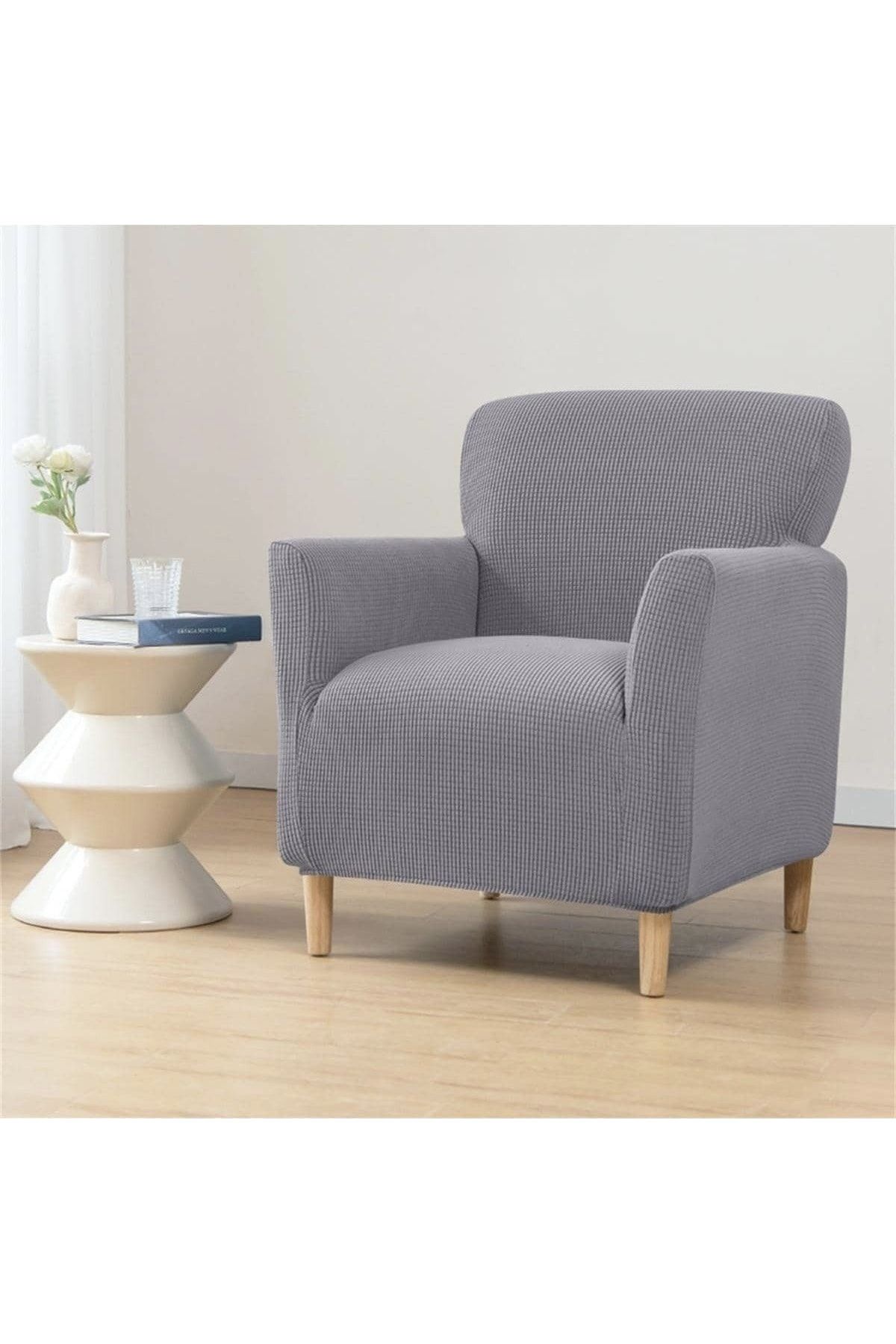 uzhanem-Lycra Fabric - Square Patterned Armchair Single Sofa Cover 3