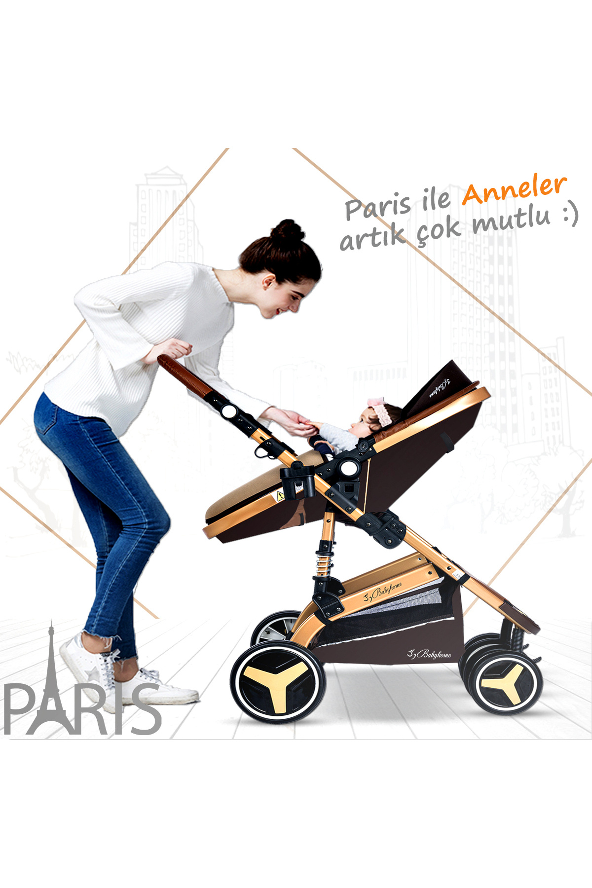 Baby Home 945 Paris Amortisörlü Travel Sistem Bebek Arabası Puset fotoğrafı 5 (önizleme)