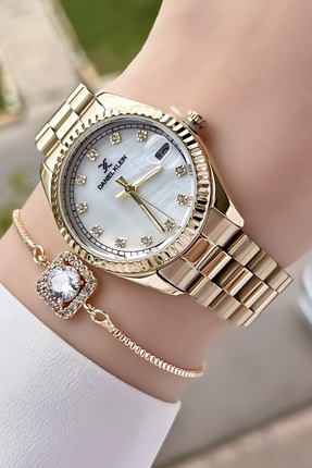 Daniel Klein Marka Gold Renk Takvimli Kol Saati + Bileklik