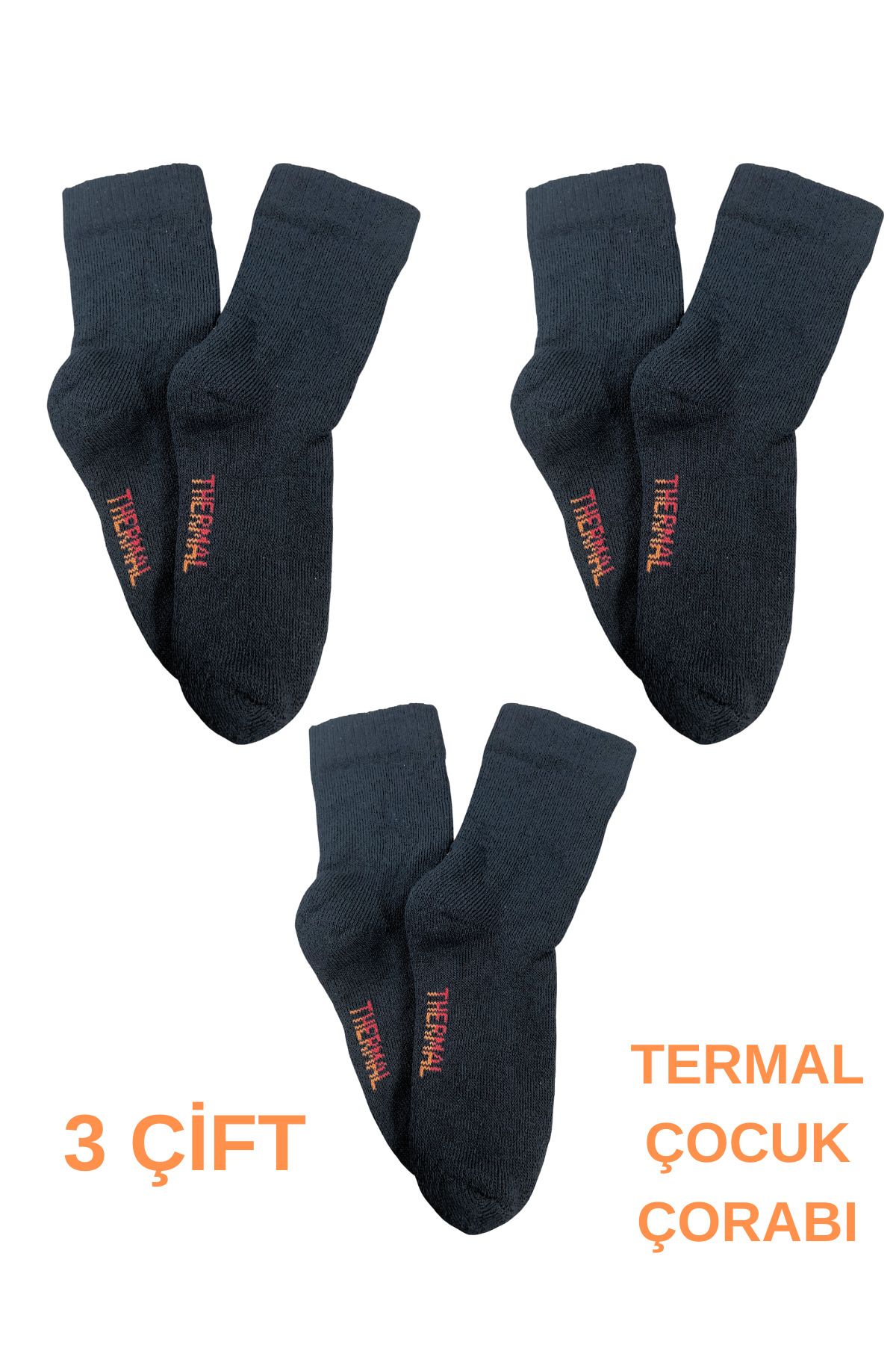 socksbox-ȘOSEȚI NEGRI FĂRĂ FĂTĂ TERMIC DE IARNĂ FĂTĂ/BĂIET/3 PERECHI/ 3