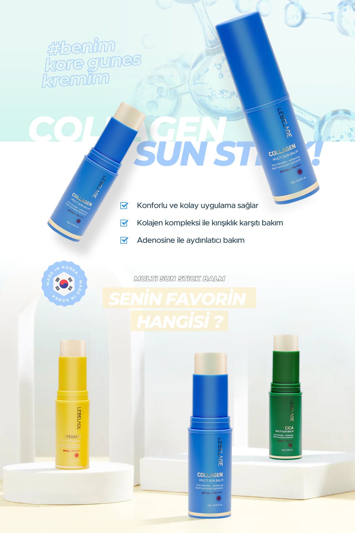 LEBELAGE-Collagen Sunscreen Sun Balm - Anti-Wrinkle Stick for Dry Skin, SPF 50/PA 6