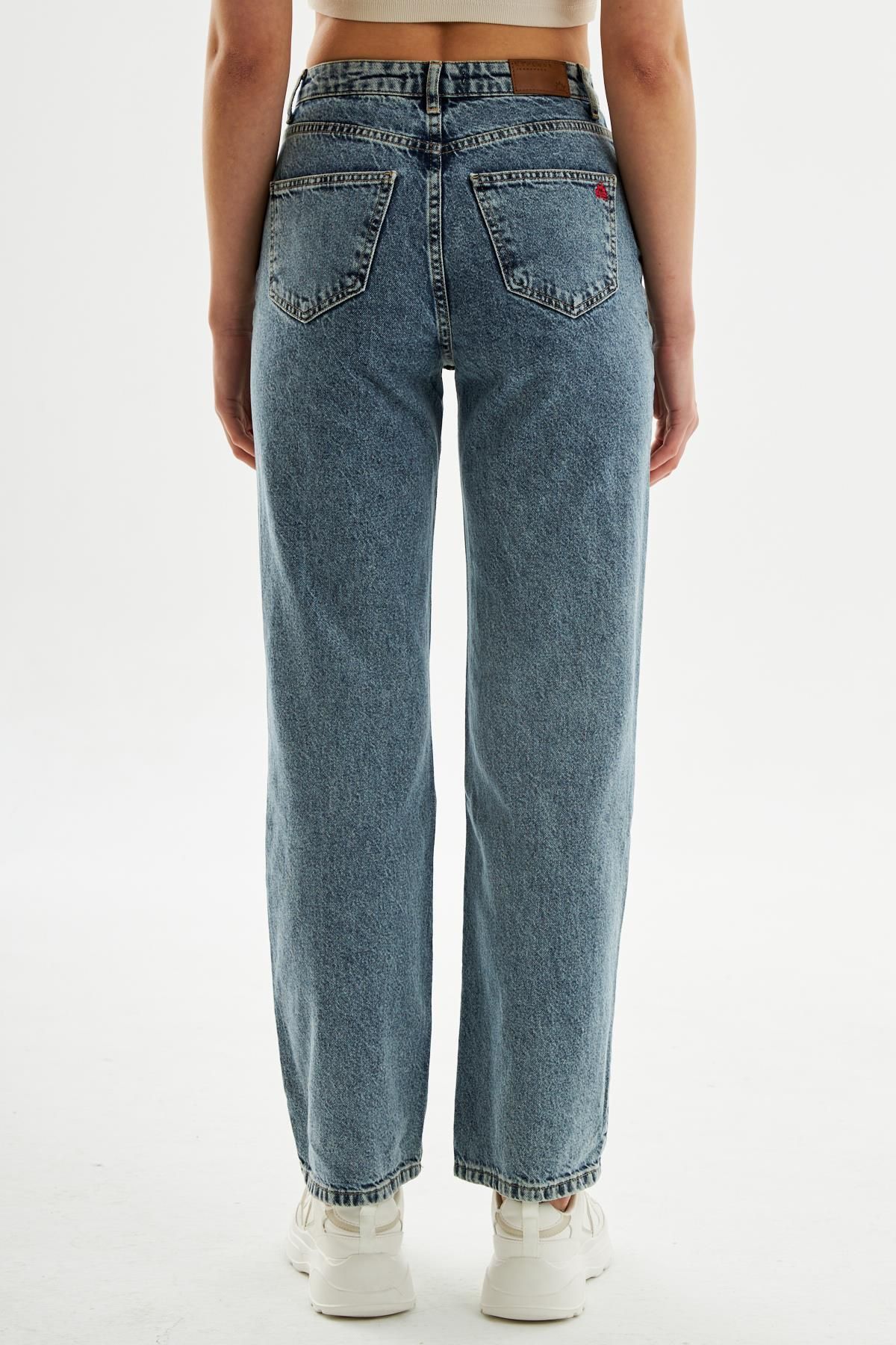 EXPLODE-- Dámské Wideleg Jeans s vysokým pasem na knoflíky vpředu světle modré 4