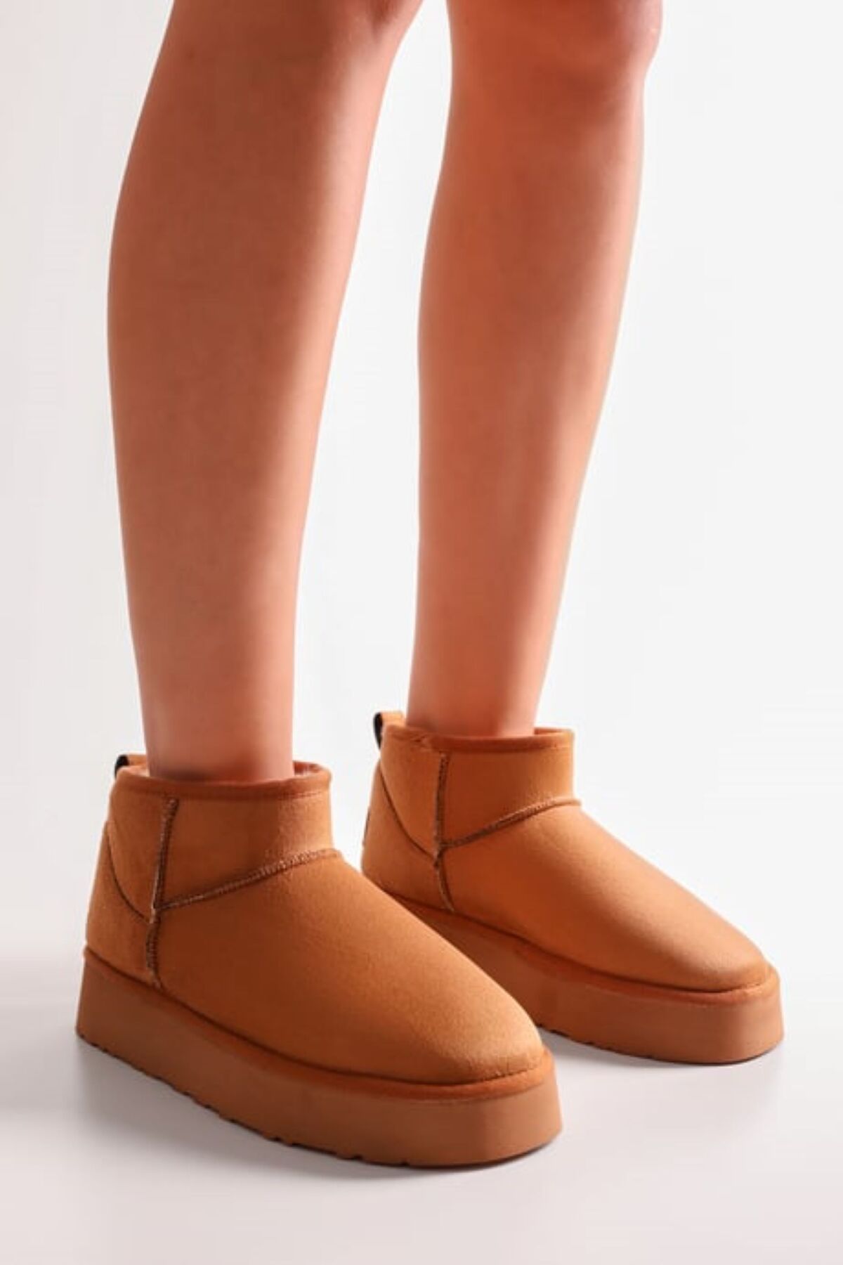 SOLMAZ-UGGYS TAN SHORT SUEDE BOOTS WITH FEATHER INSIDE 2