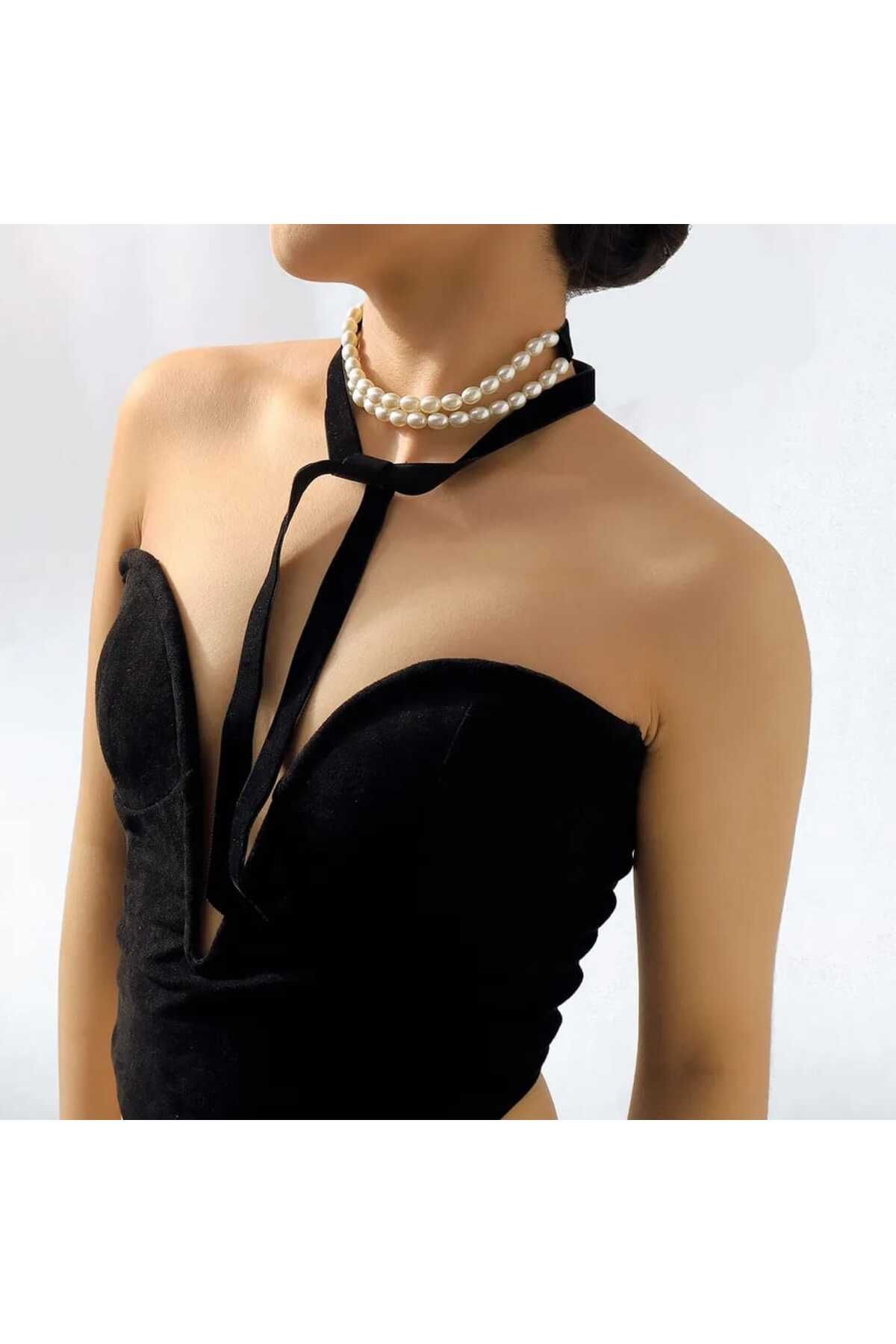Black cheap ribbon necklace
