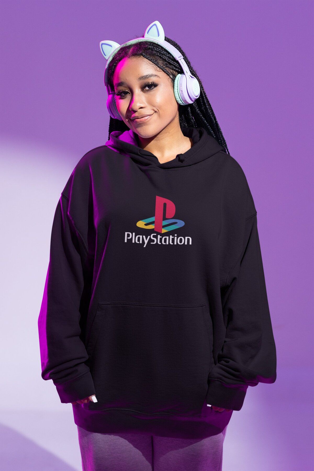 Fuddy Moda Joystick Button Icons Back Printed Hooded Sweatshirt