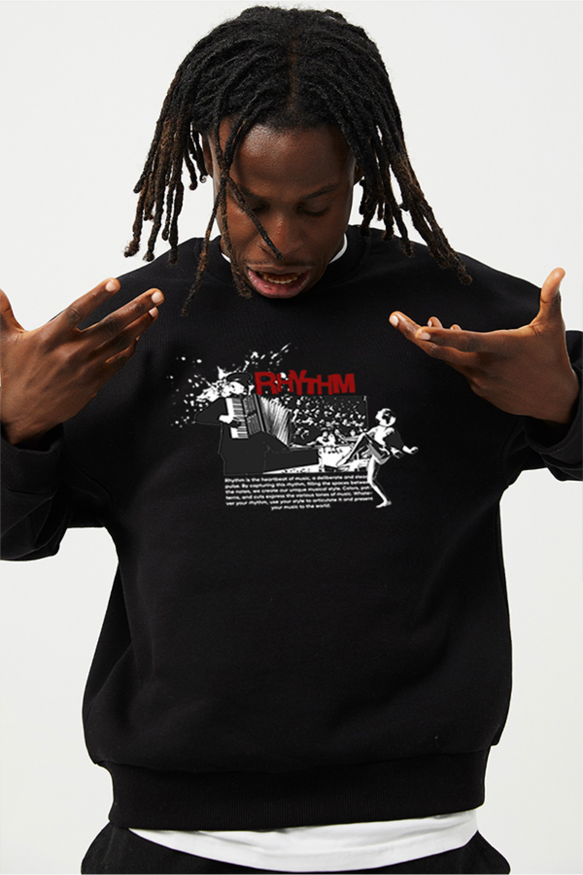 Eazy Co-Hanorac gros unisex negru cu gât crew Eazy Rhytm 2