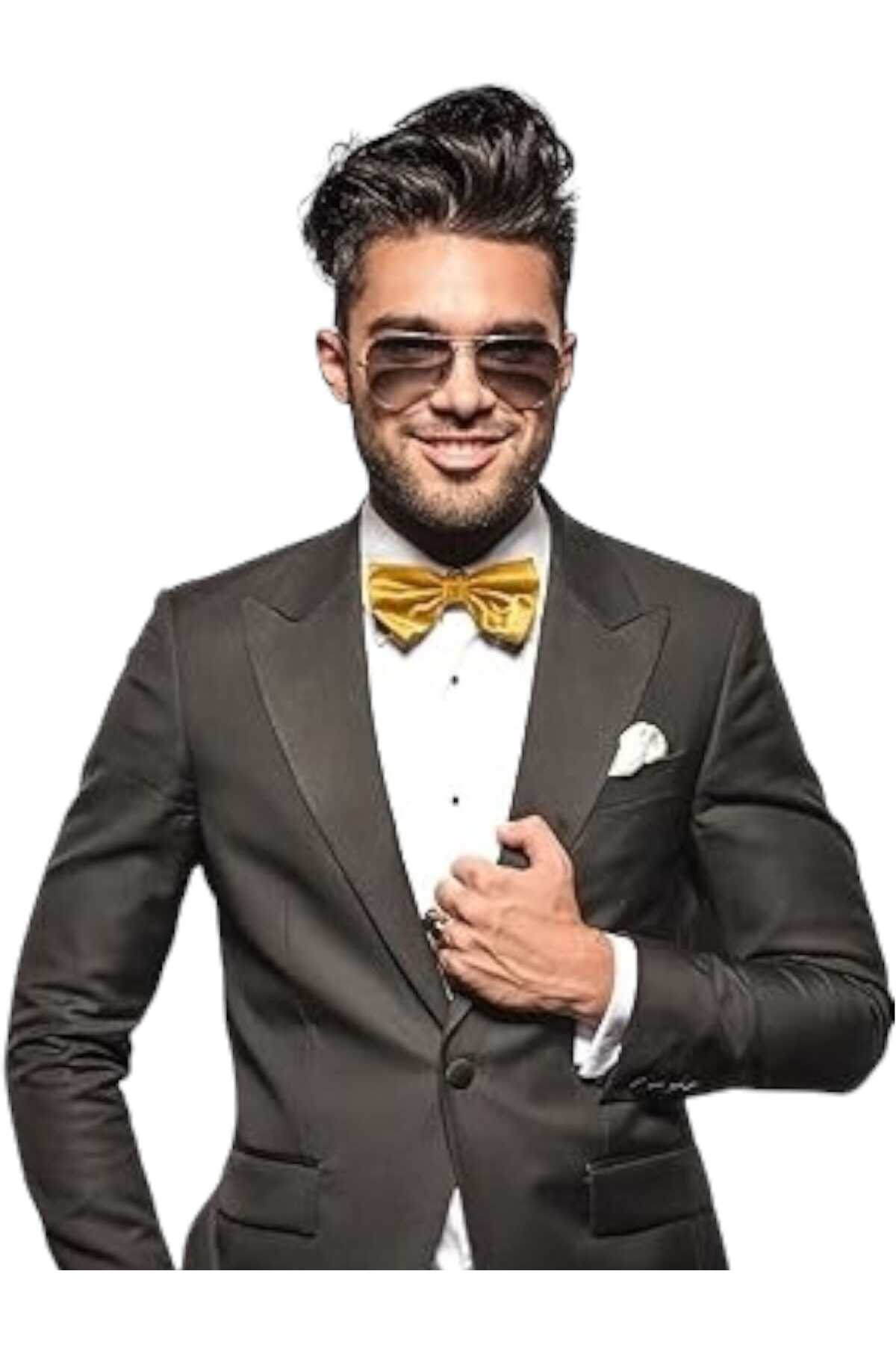 Trenderrs Erkek Düz Renk Saten Papyon görsel 7